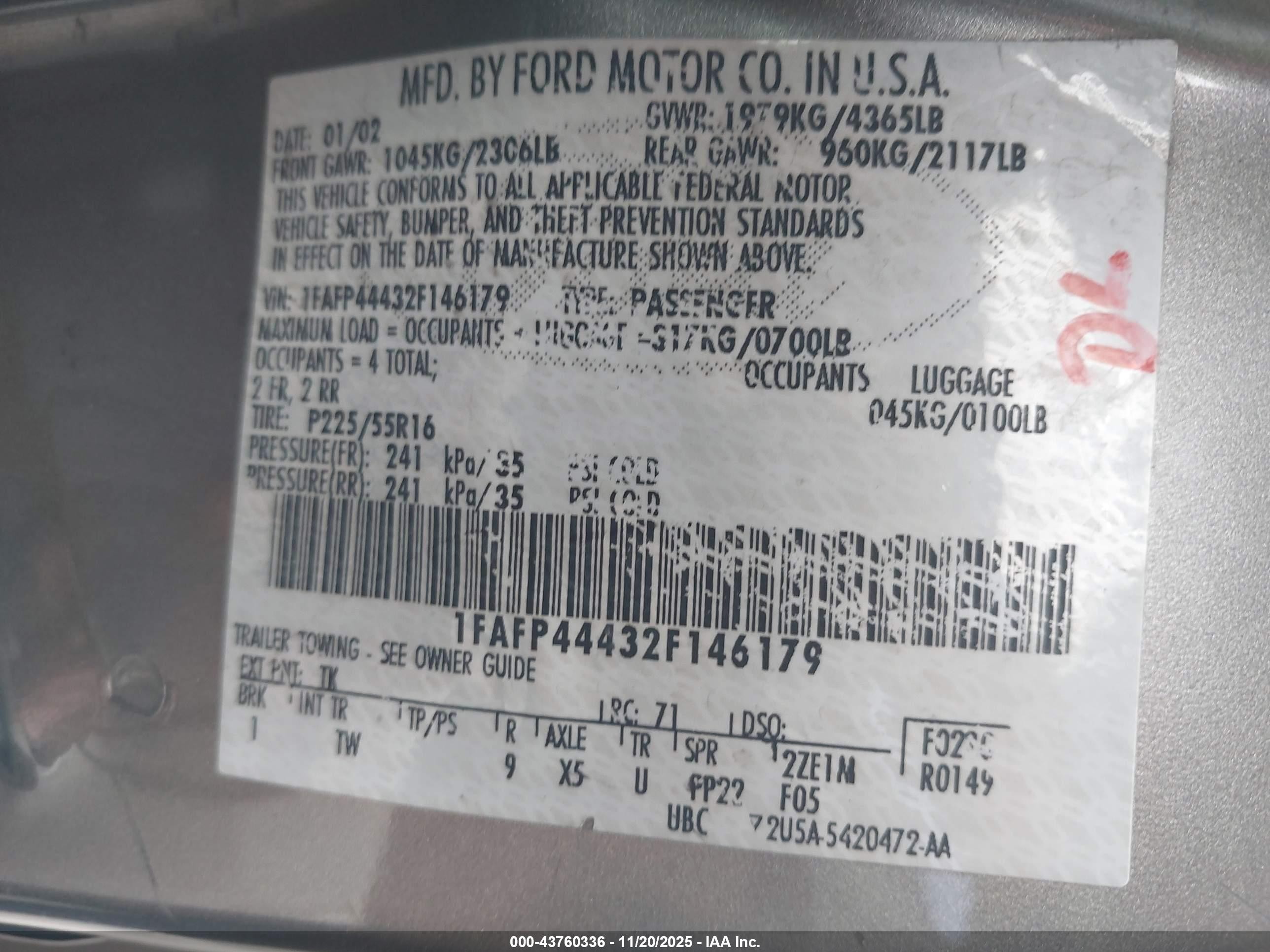 2002 Ford Mustang   Gray vin: 1FAFP44432F146179