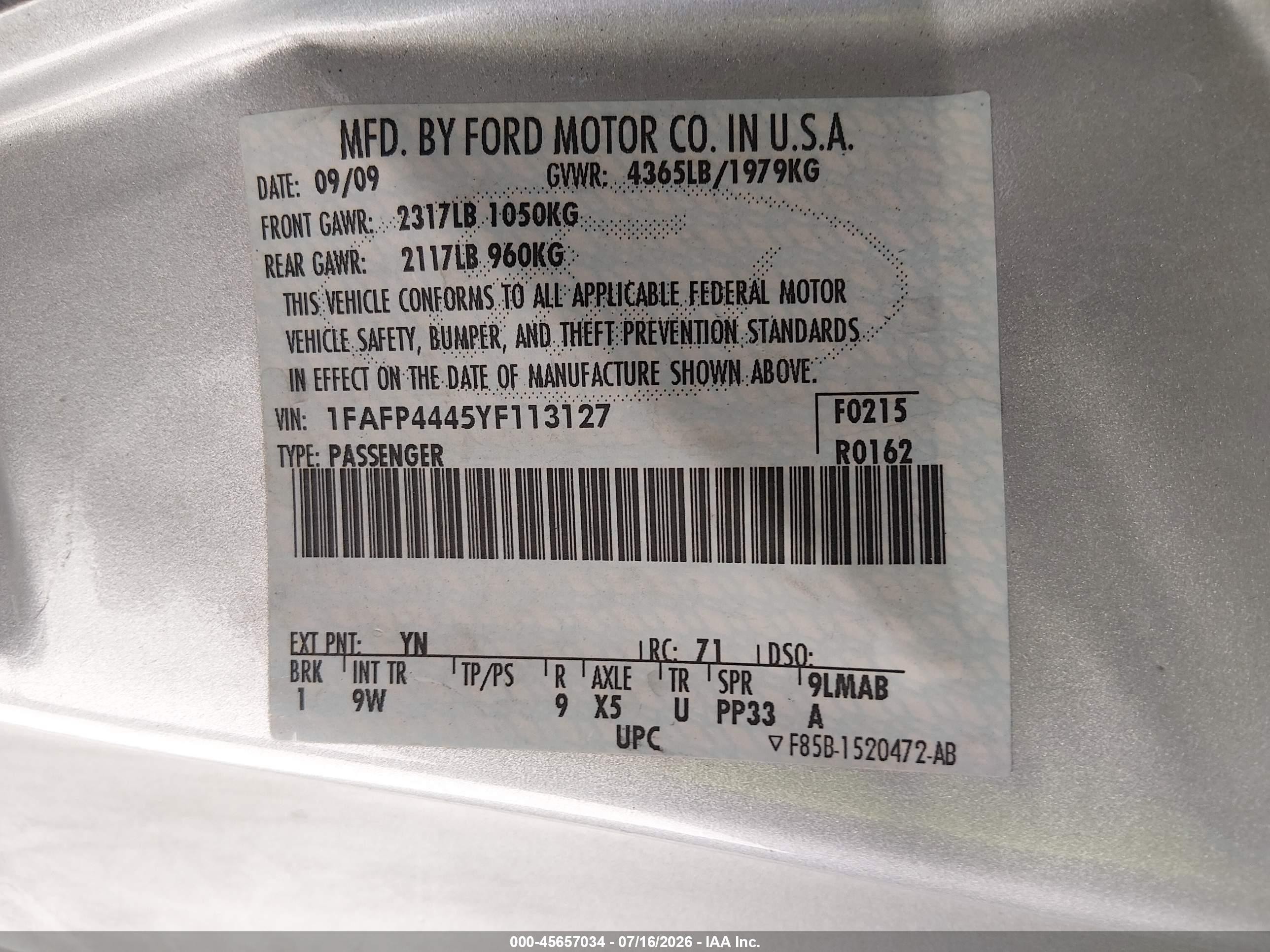 2000 Ford Mustang   Silver vin: 1FAFP4445YF113127