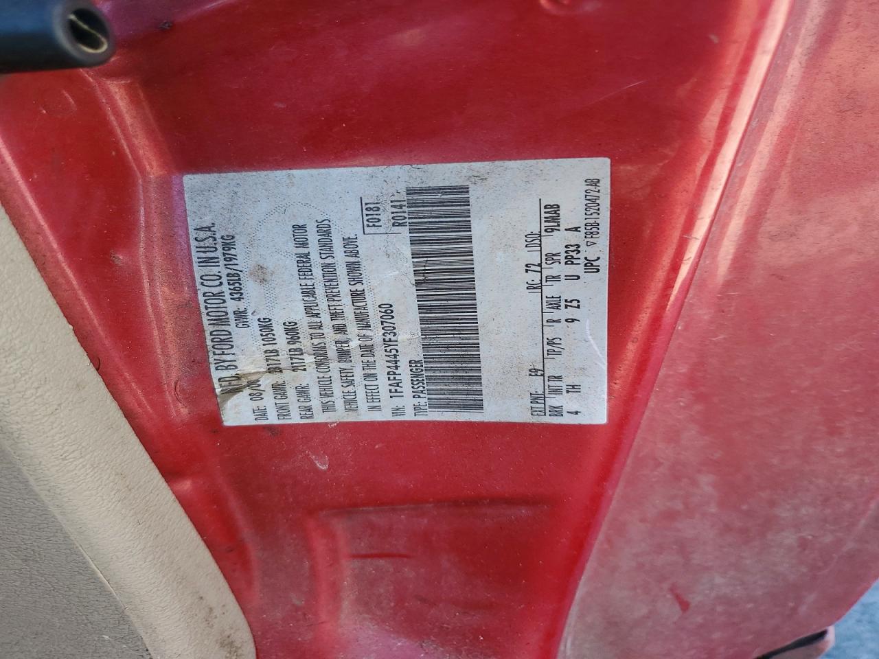 2000 Ford Mustang Red vin: 1FAFP4445YF307060