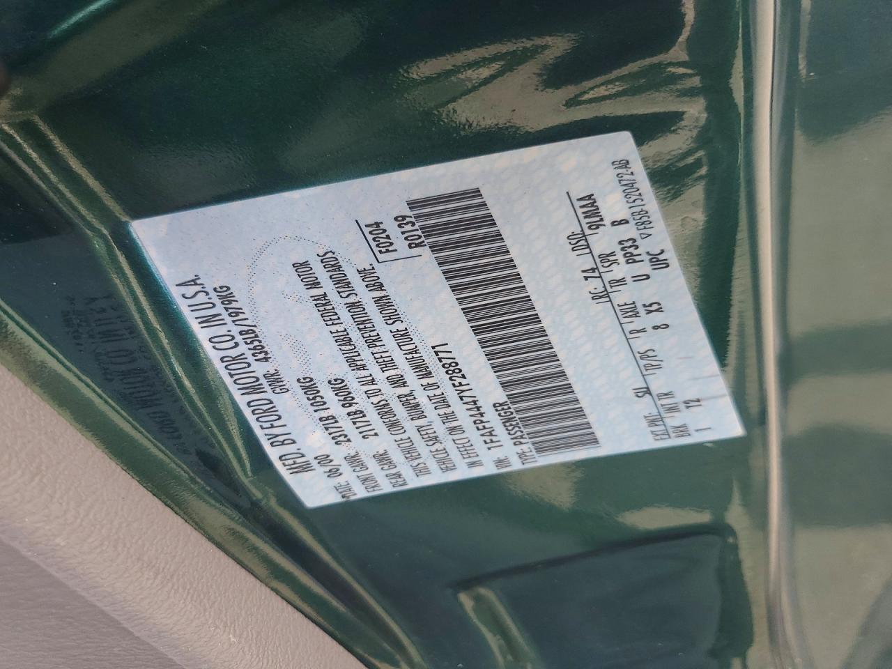 2000 Ford Mustang Green vin: 1FAFP4447YF288771