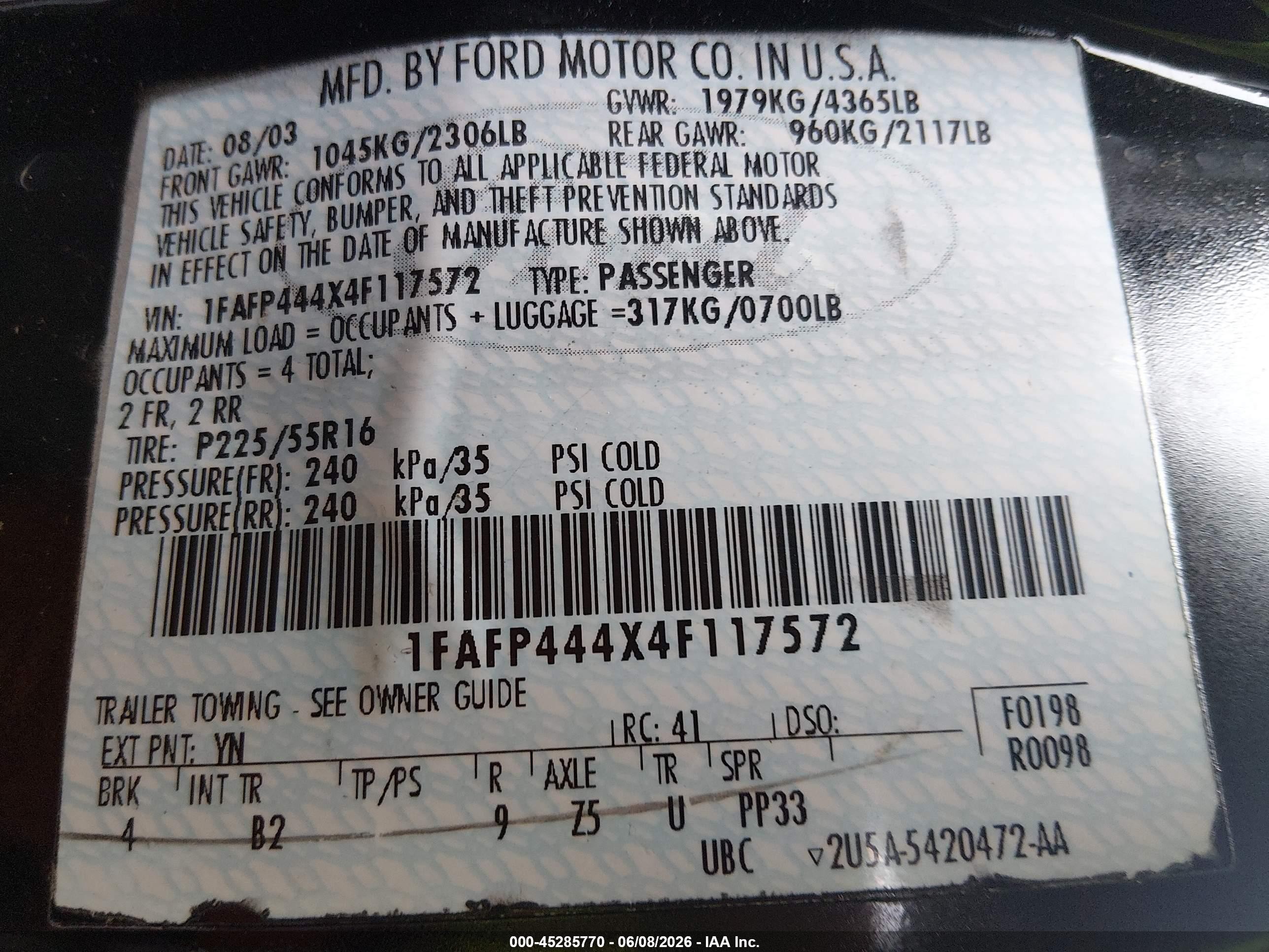 2004 Ford Mustang   Black vin: 1FAFP444X4F117572