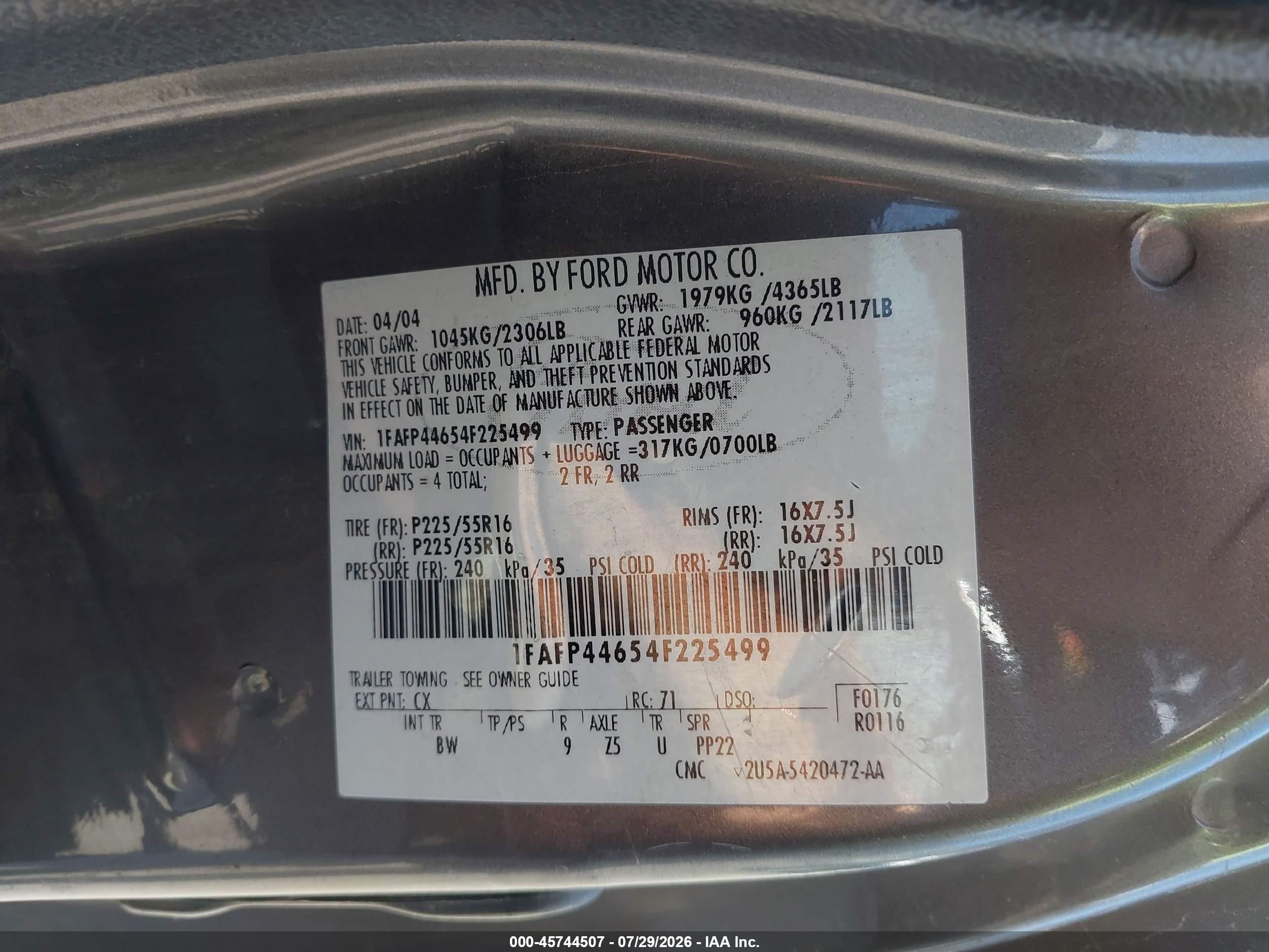2004 Ford Mustang   Gray vin: 1FAFP44654F225499