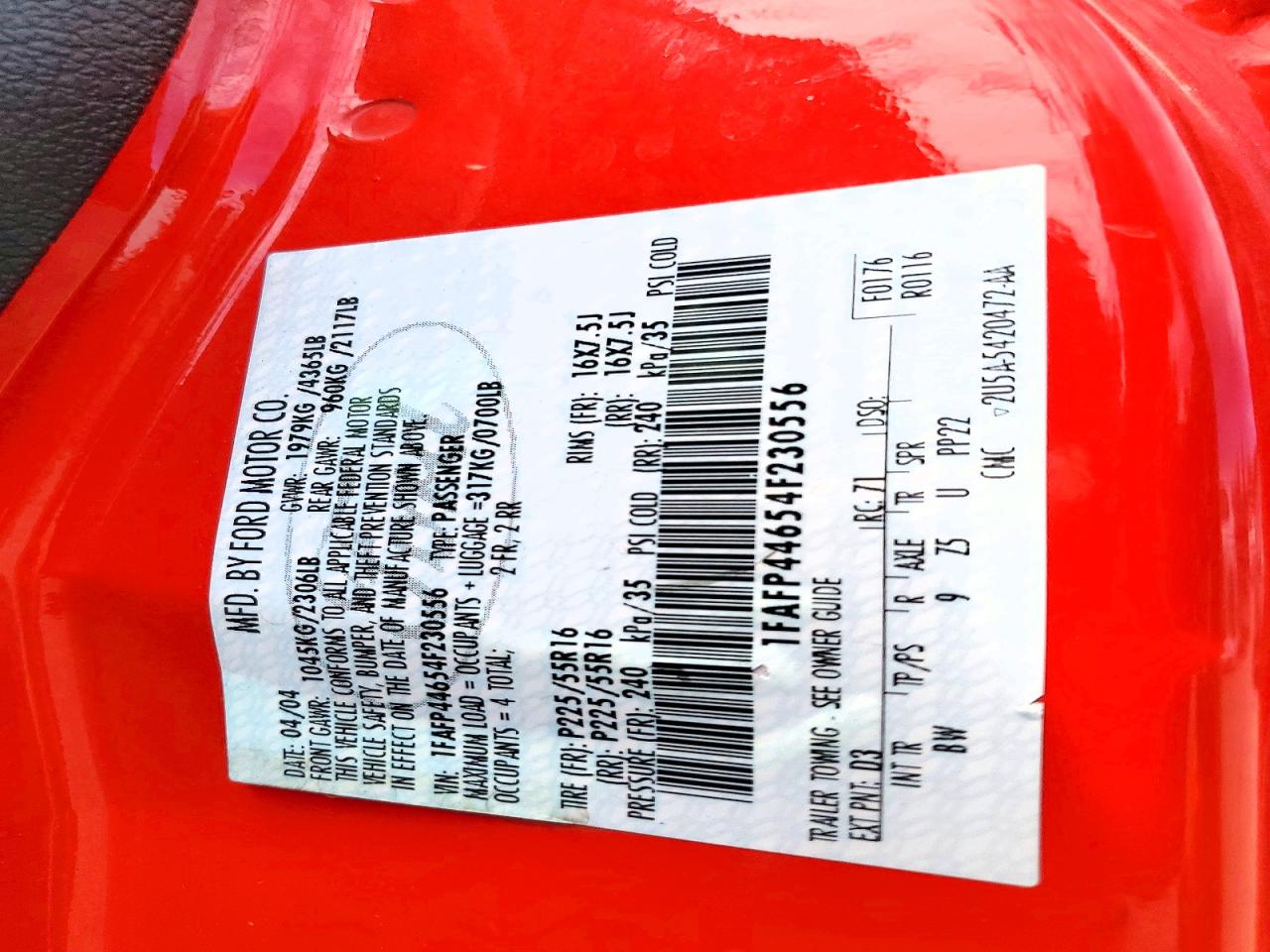 2004 Ford Mustang Red vin: 1FAFP44654F230556