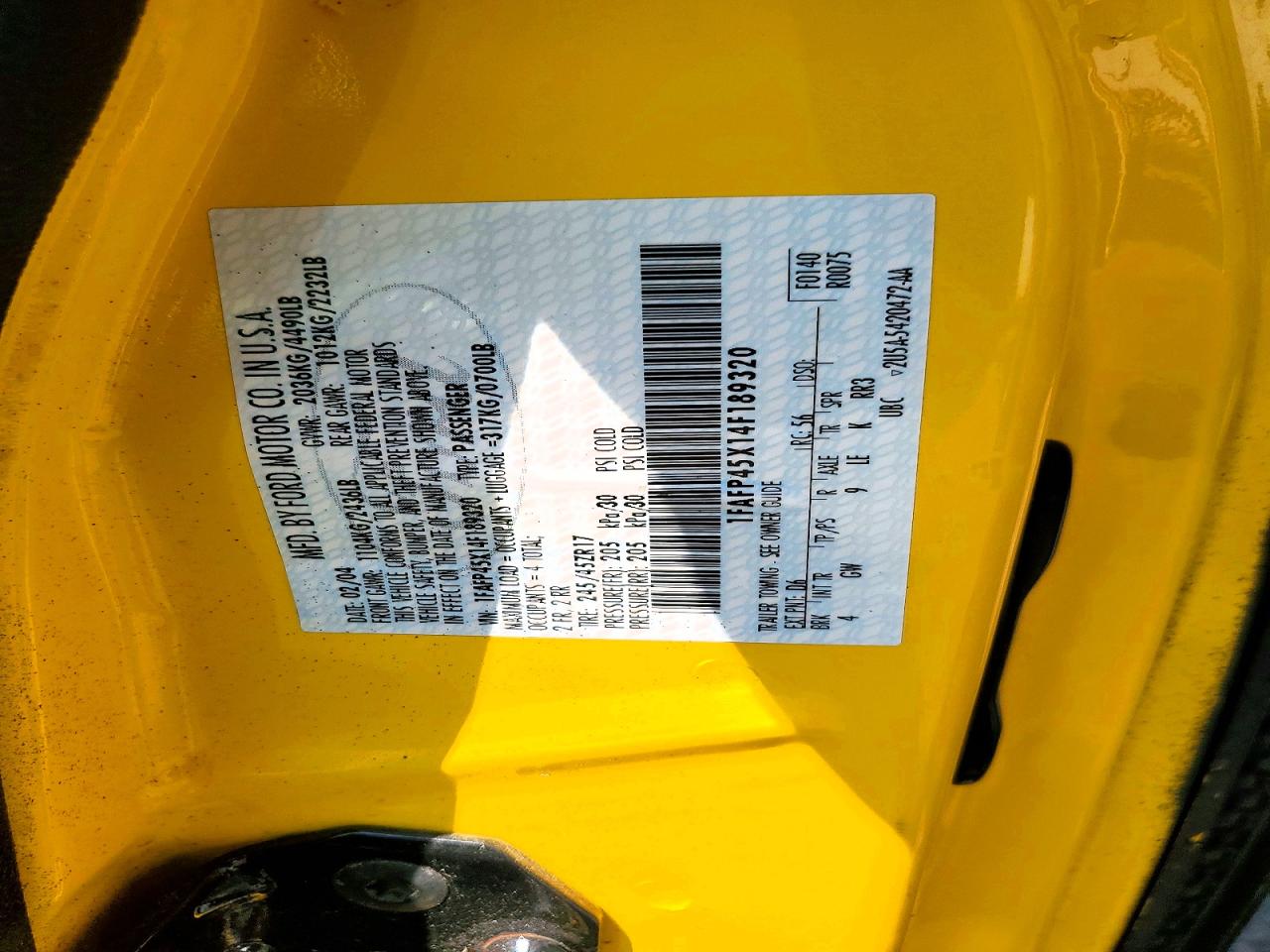 2004 Ford Mustang Gt Yellow vin: 1FAFP45X14F189320