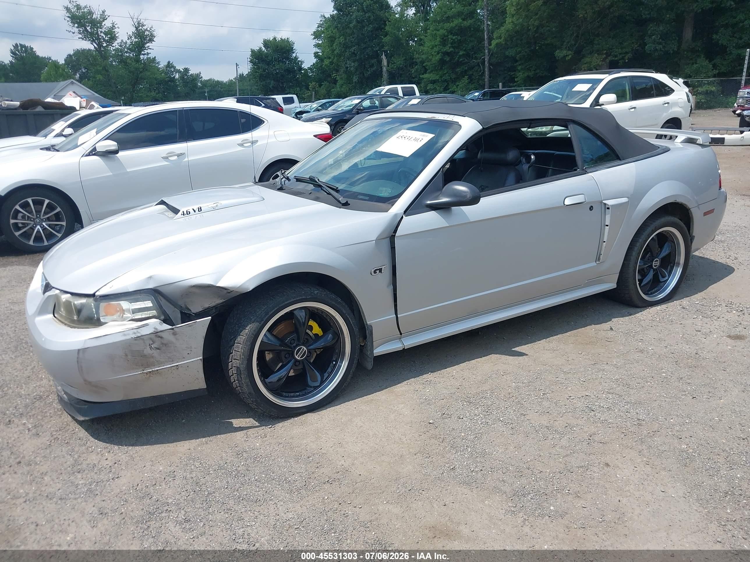 2003 Ford Mustang Gt Silver vin: 1FAFP45X63F348637