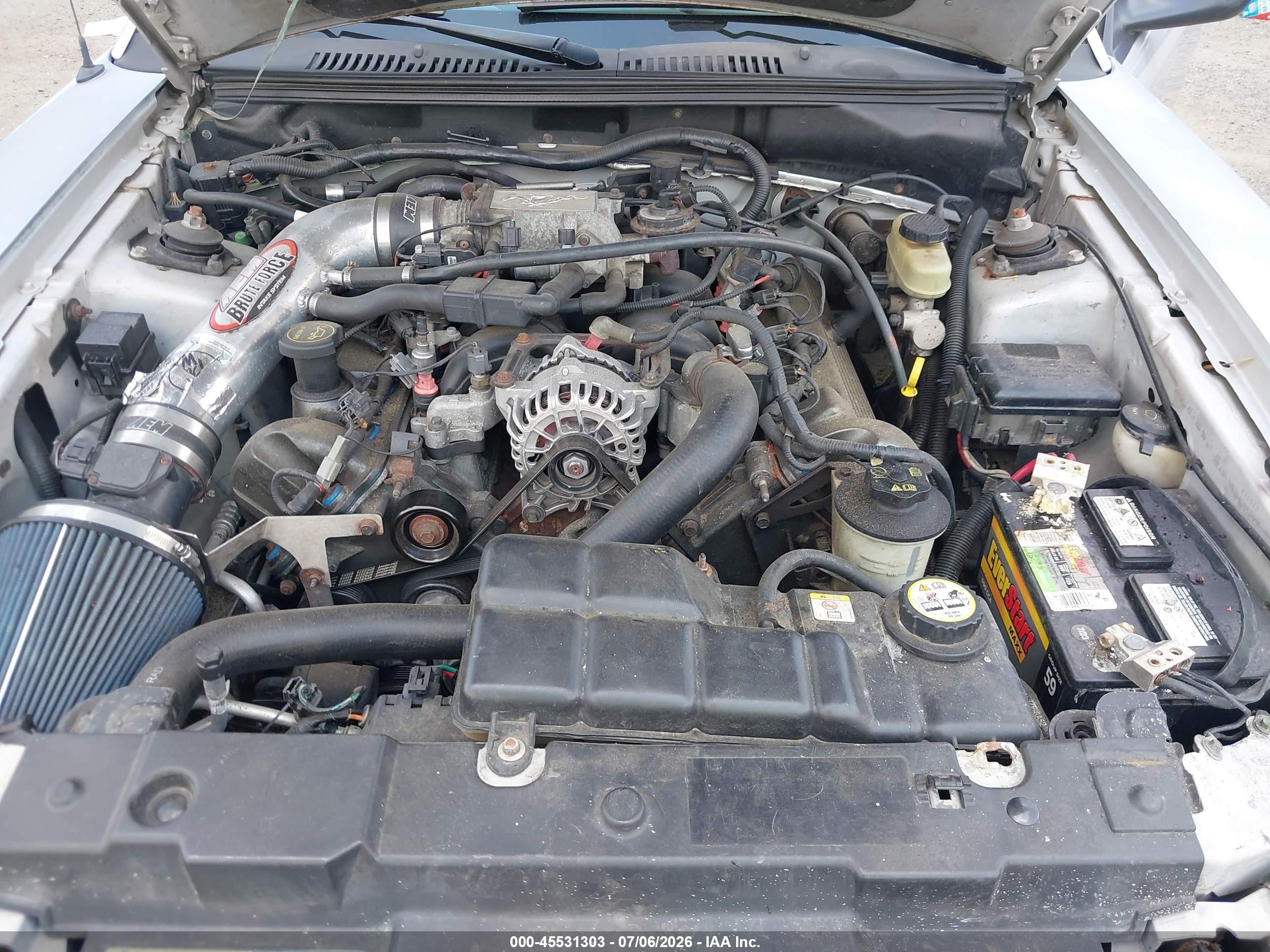 2003 Ford Mustang Gt Silver vin: 1FAFP45X63F348637