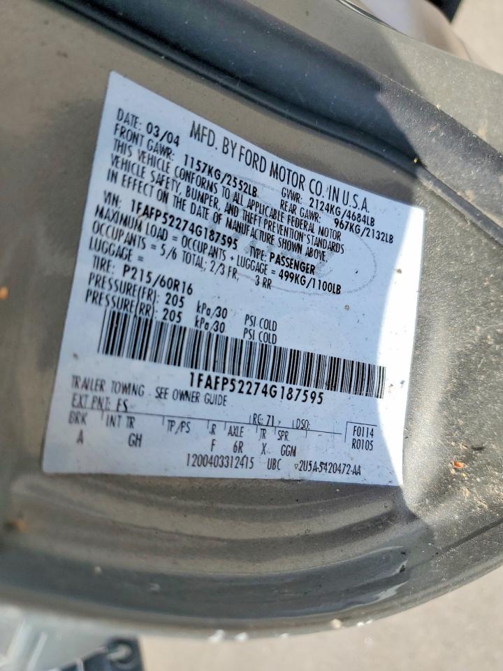 2004 Ford Taurus Lx Silver vin: 1FAFP52274G187595