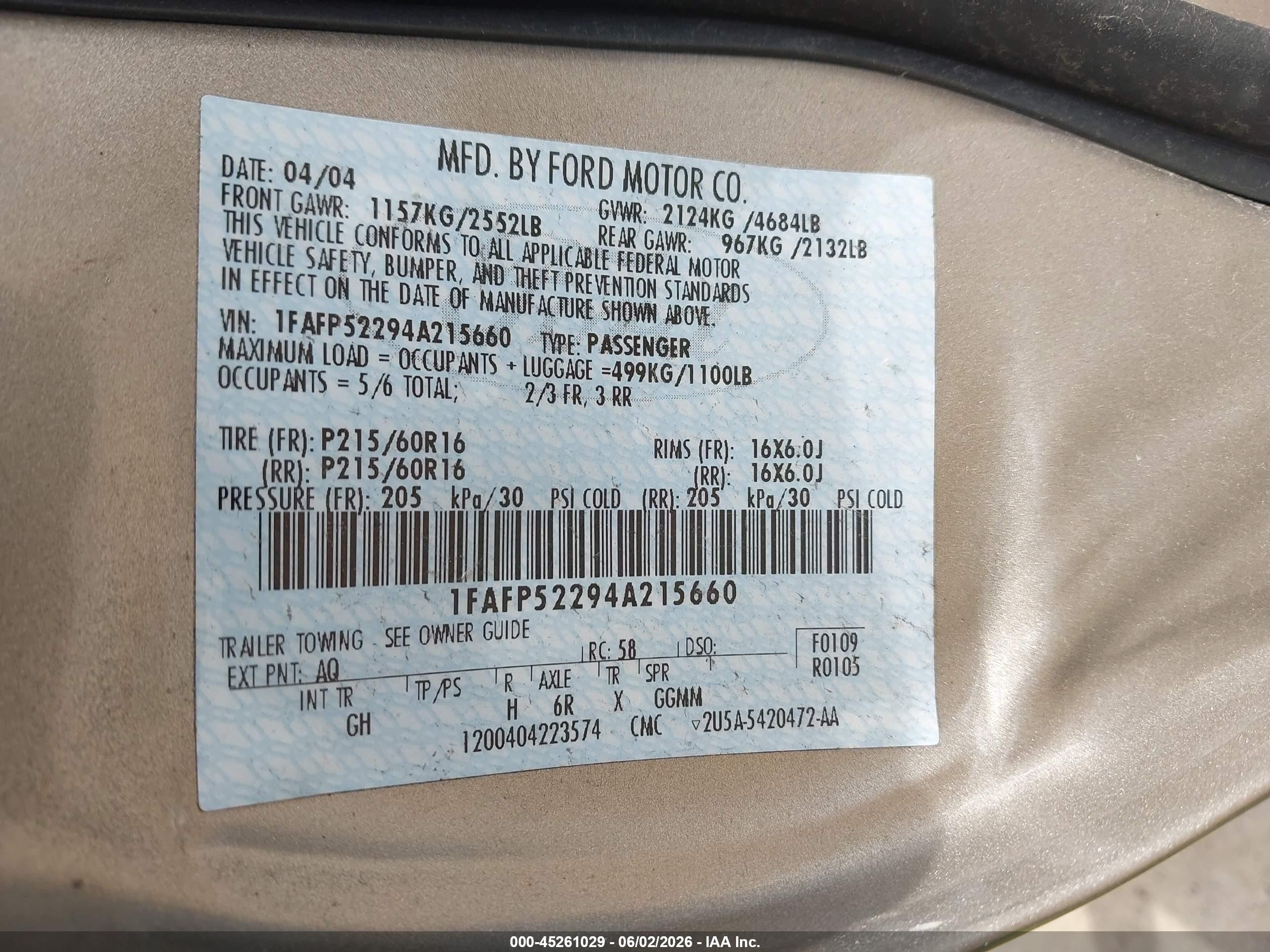 2004 Ford Taurus Lx Gray vin: 1FAFP52294A215660