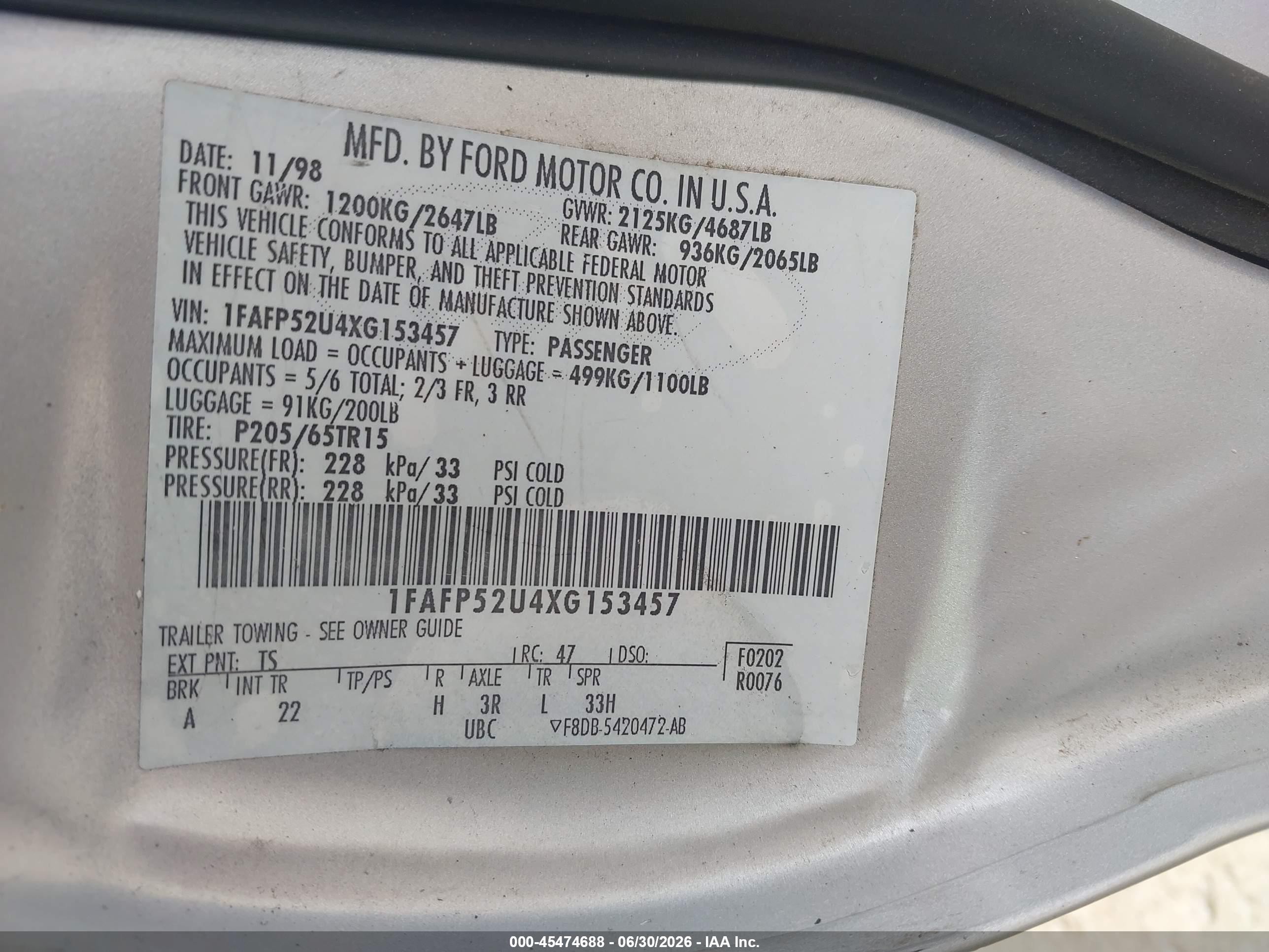 1999 Ford Taurus Lx Silver vin: 1FAFP52U4XG153457