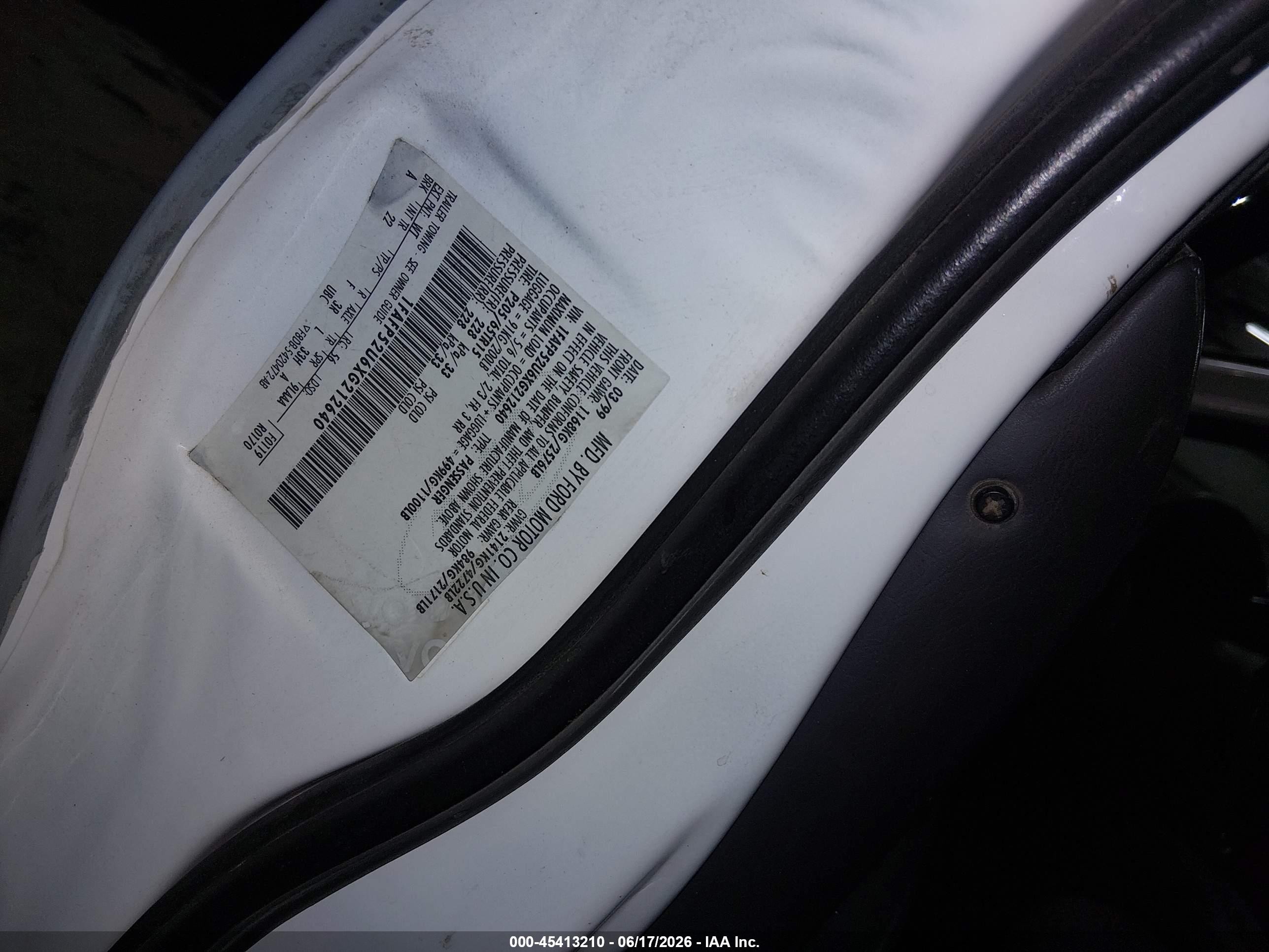 1999 Ford Taurus Lx White vin: 1FAFP52U6XG212640