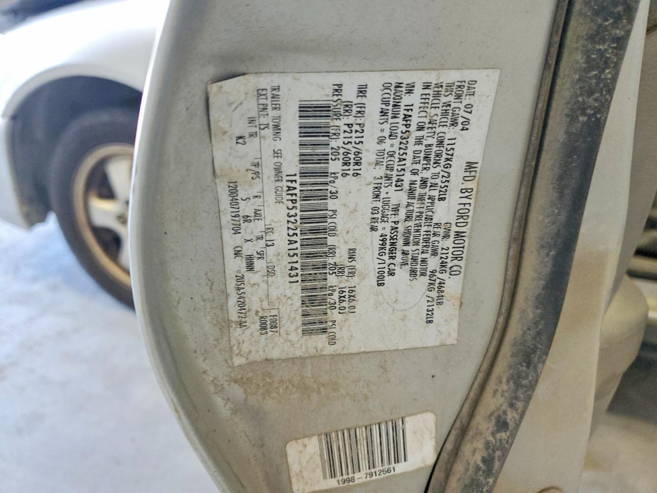 2005 Ford Taurus Se Silver vin: 1FAFP53225A151431