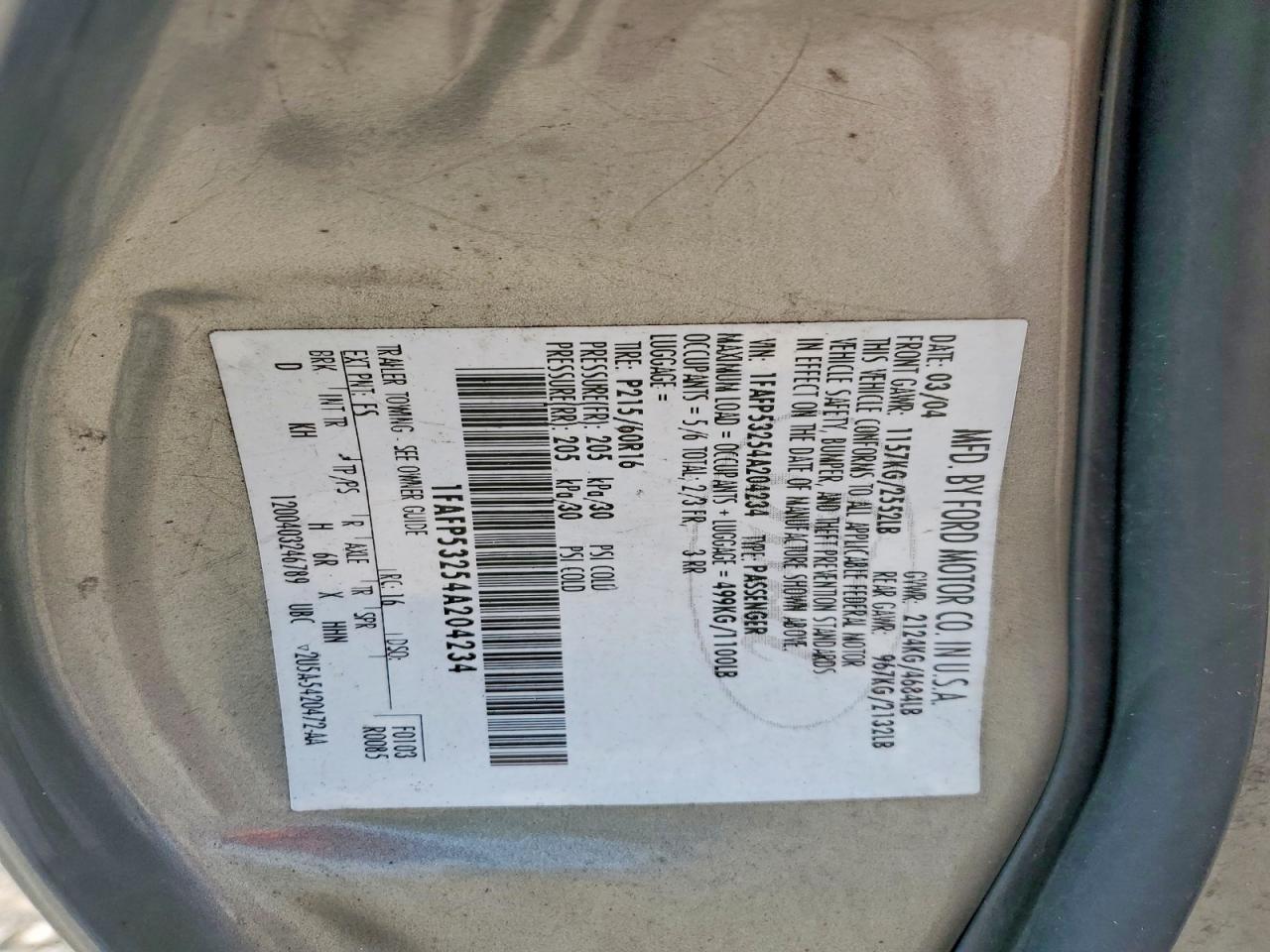2004 Ford Taurus Se Tan vin: 1FAFP53254A204234