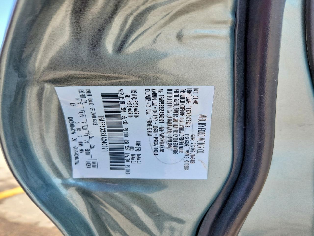 2005 Ford Taurus Se Green vin: 1FAFP53255A240121