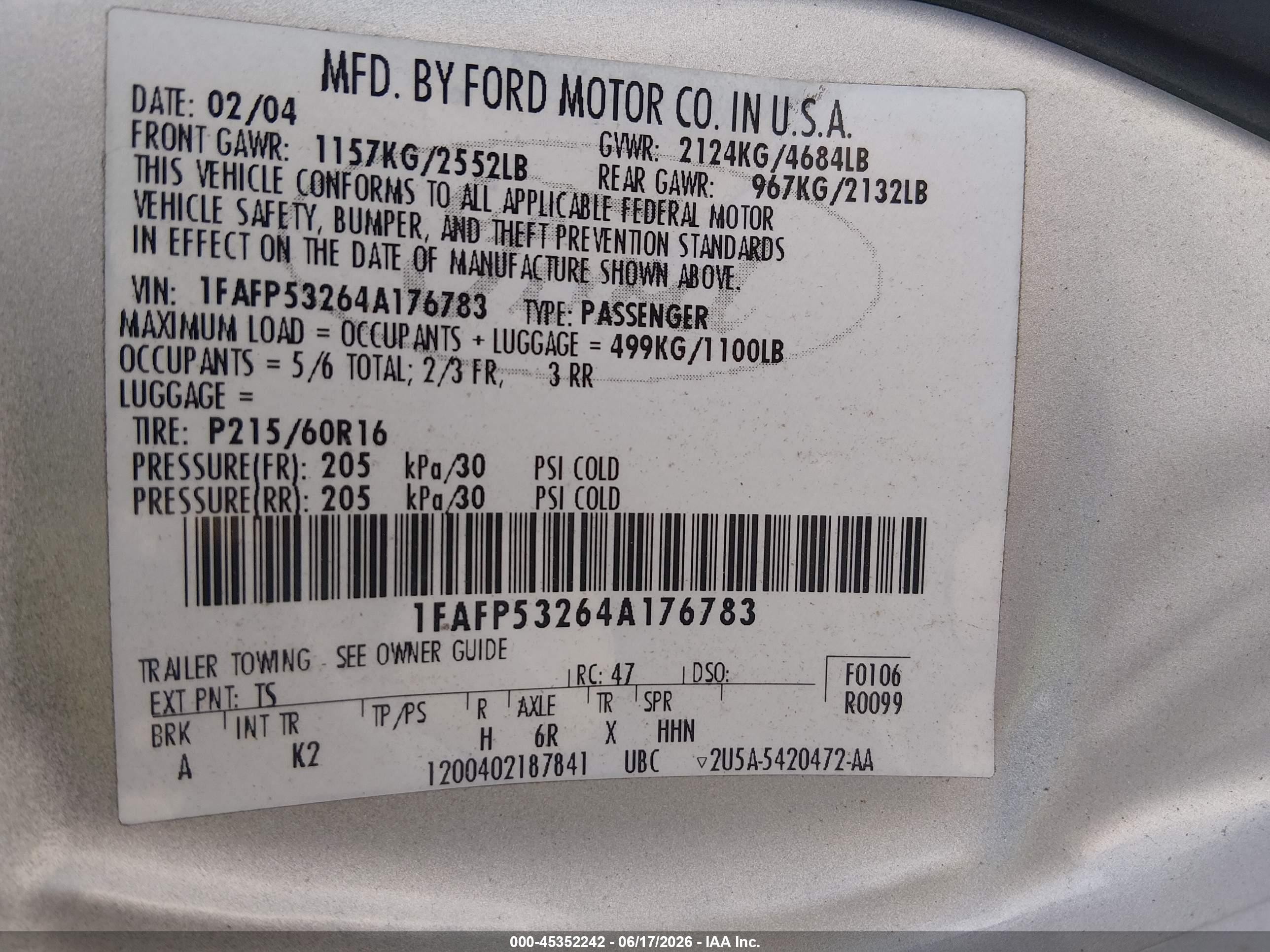 2004 Ford Taurus Se Silver vin: 1FAFP53264A176783