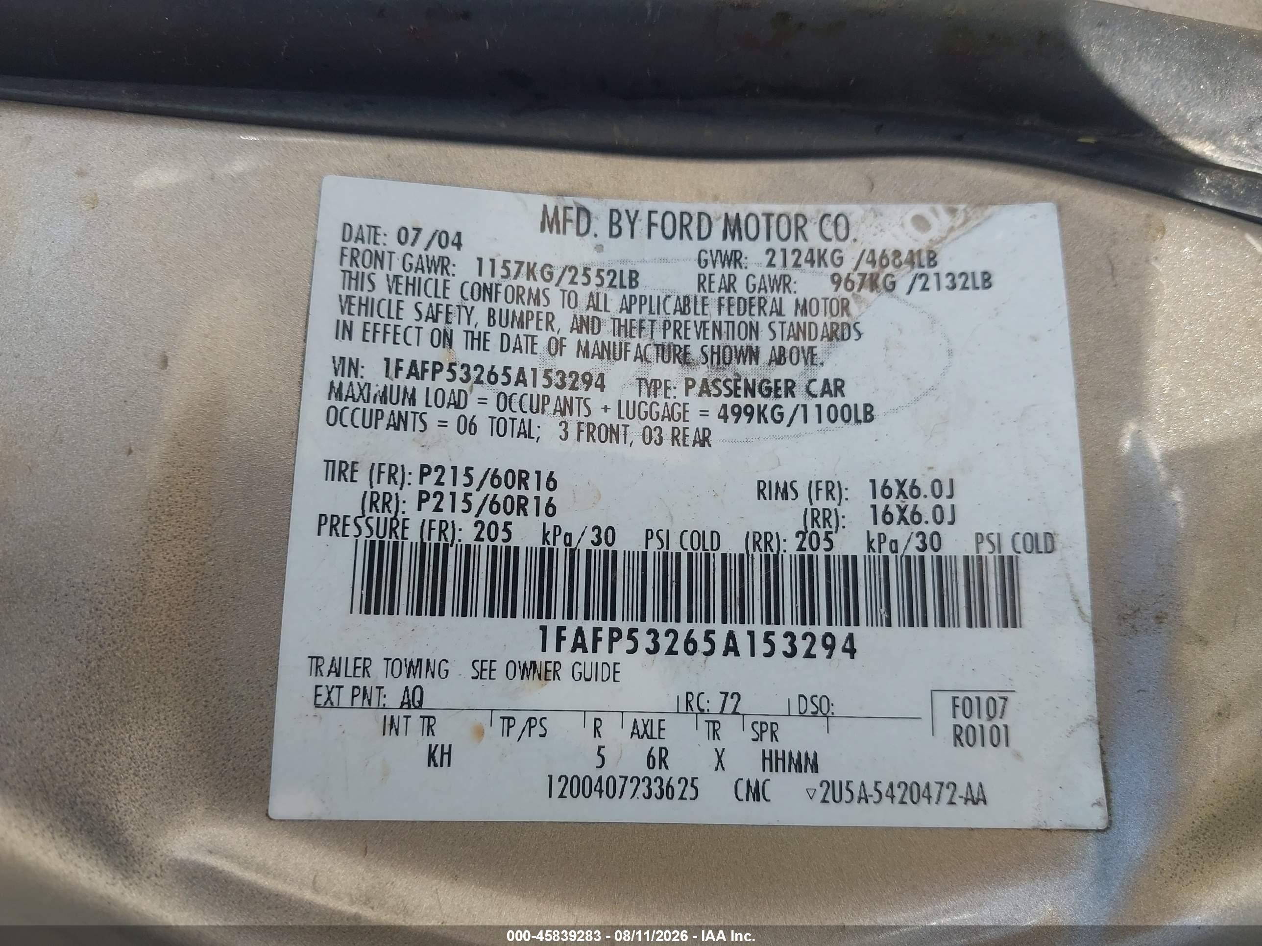 2005 Ford Taurus Se Tan vin: 1FAFP53265A153294