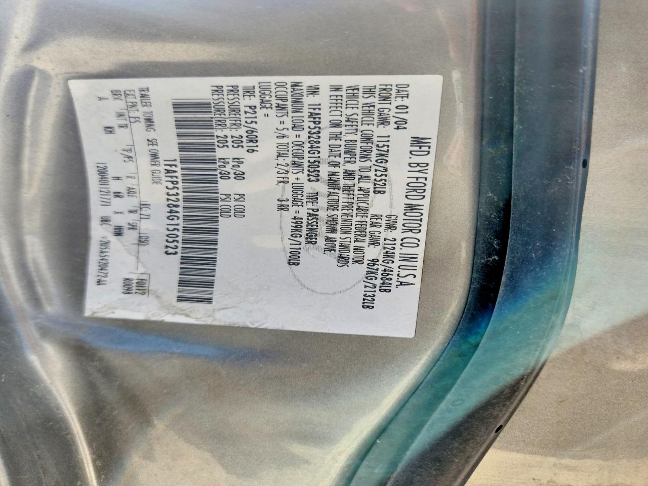 2004 Ford Taurus Se Gray vin: 1FAFP53284G150523