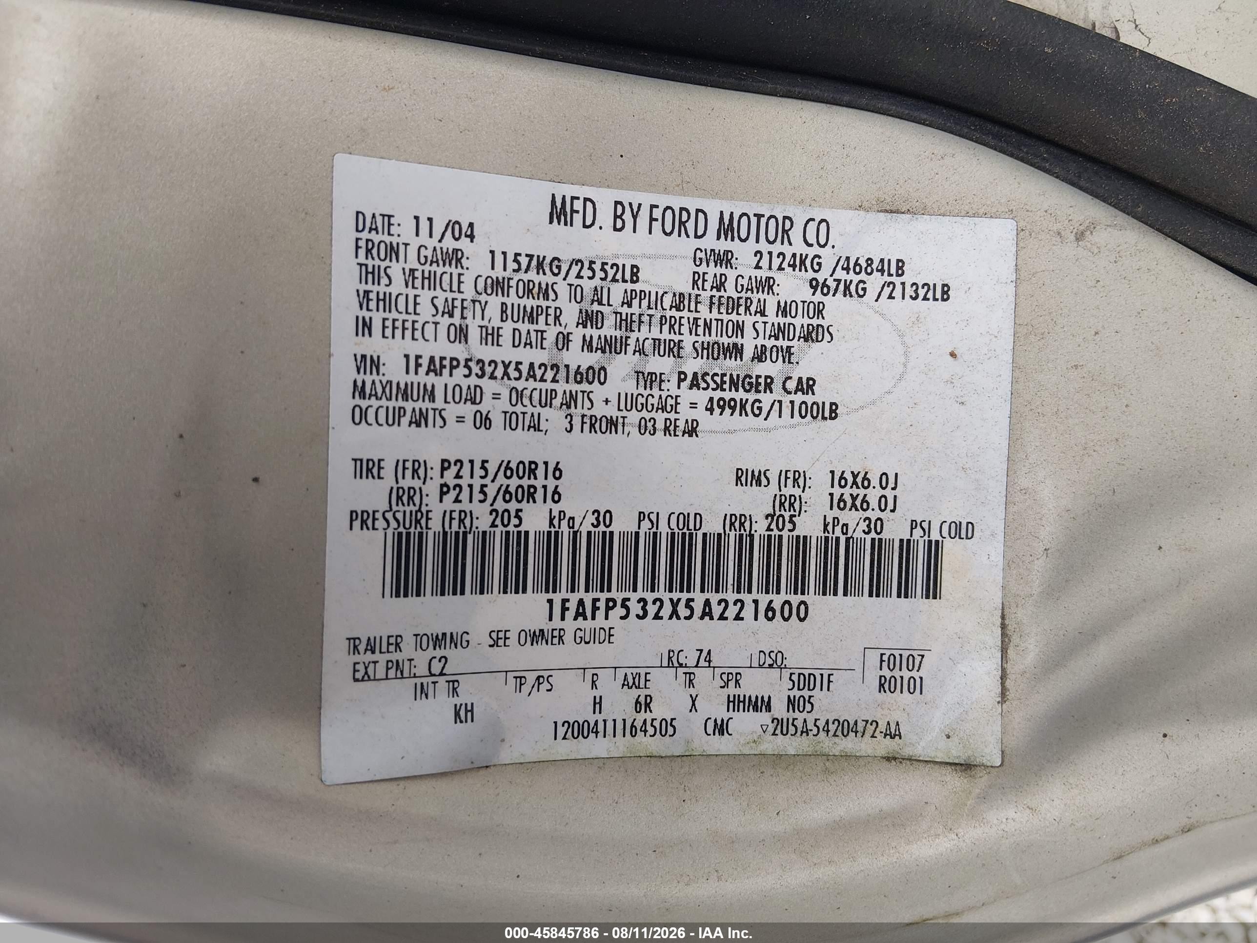 2005 Ford Taurus Se Gold vin: 1FAFP532X5A221600