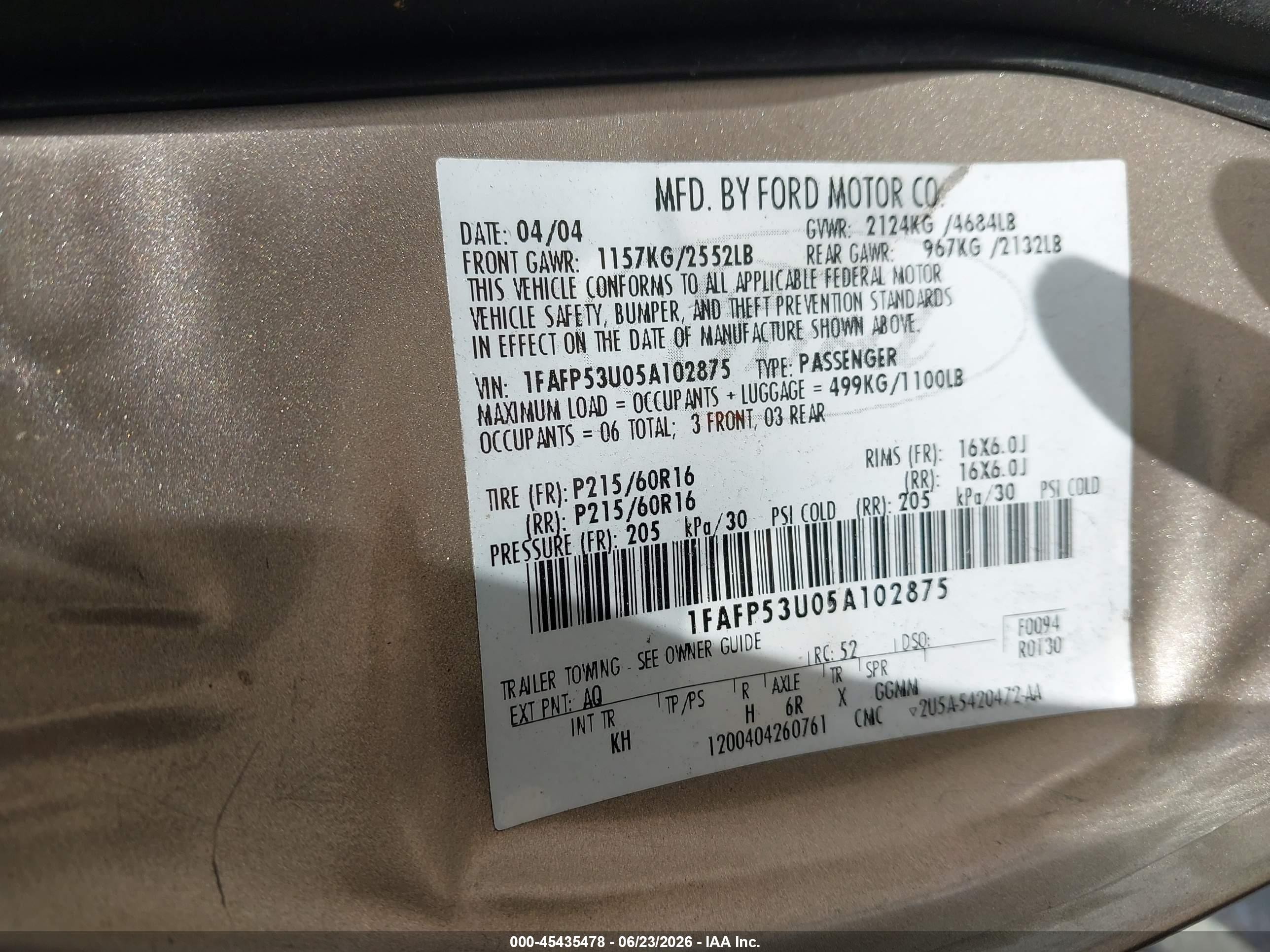 2005 Ford Taurus Se Gold vin: 1FAFP53U05A102875