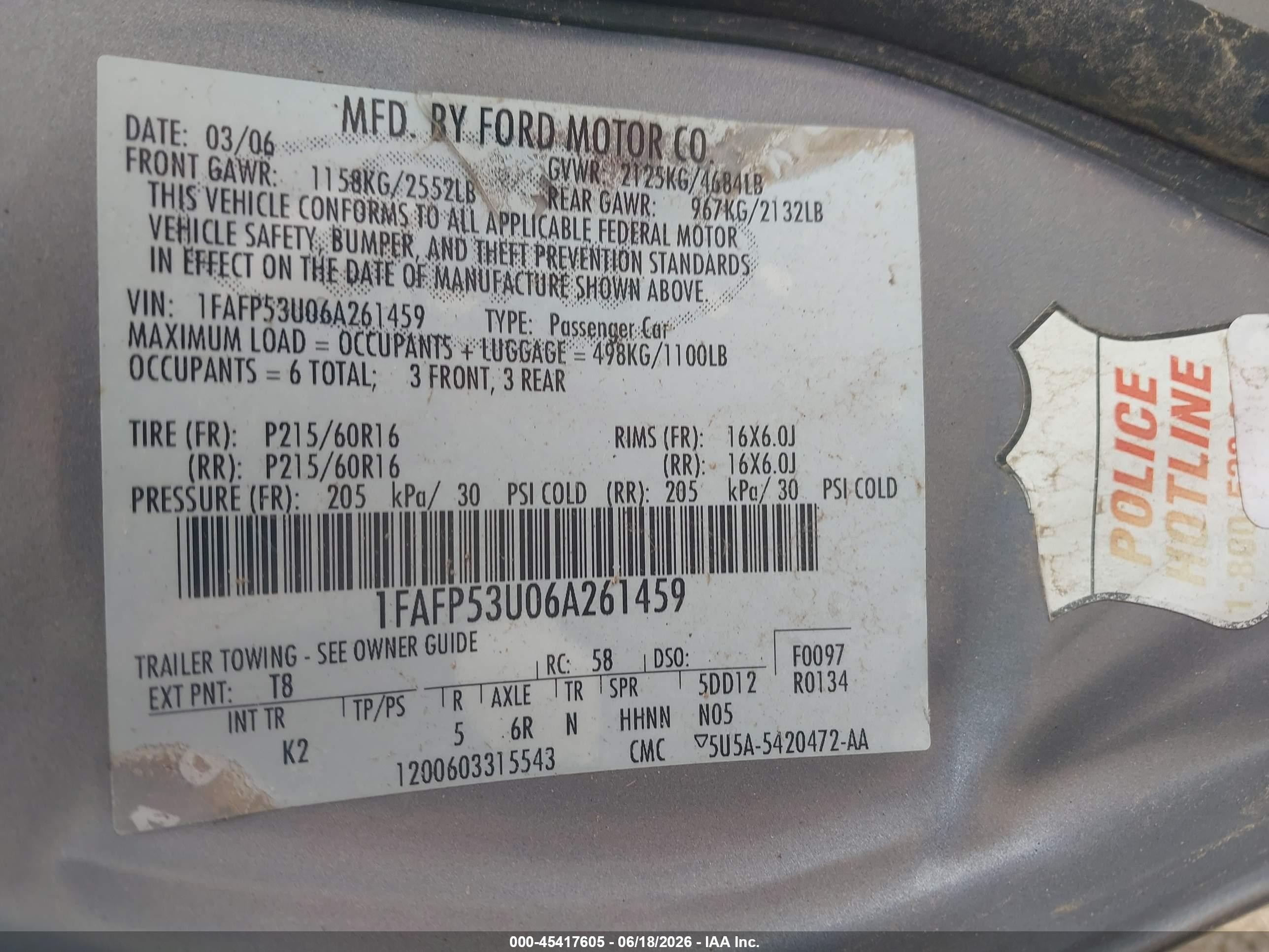 2006 Ford Taurus Se Gray vin: 1FAFP53U06A261459