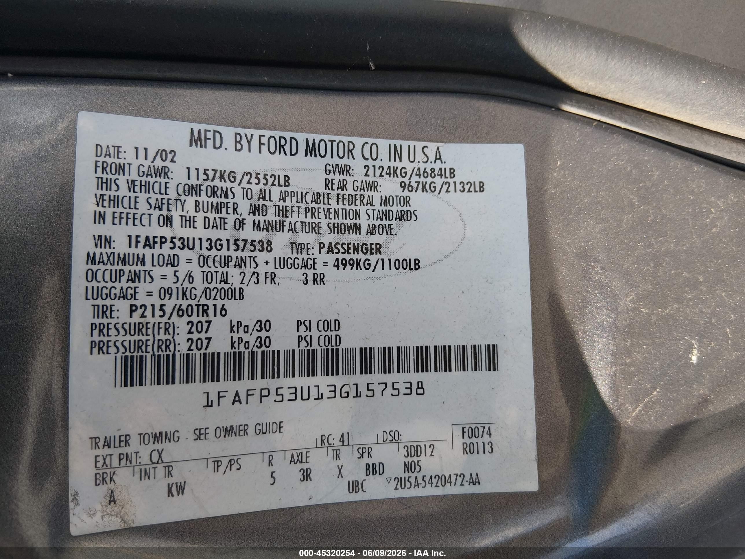 2003 Ford Taurus Se Gray vin: 1FAFP53U13G157538