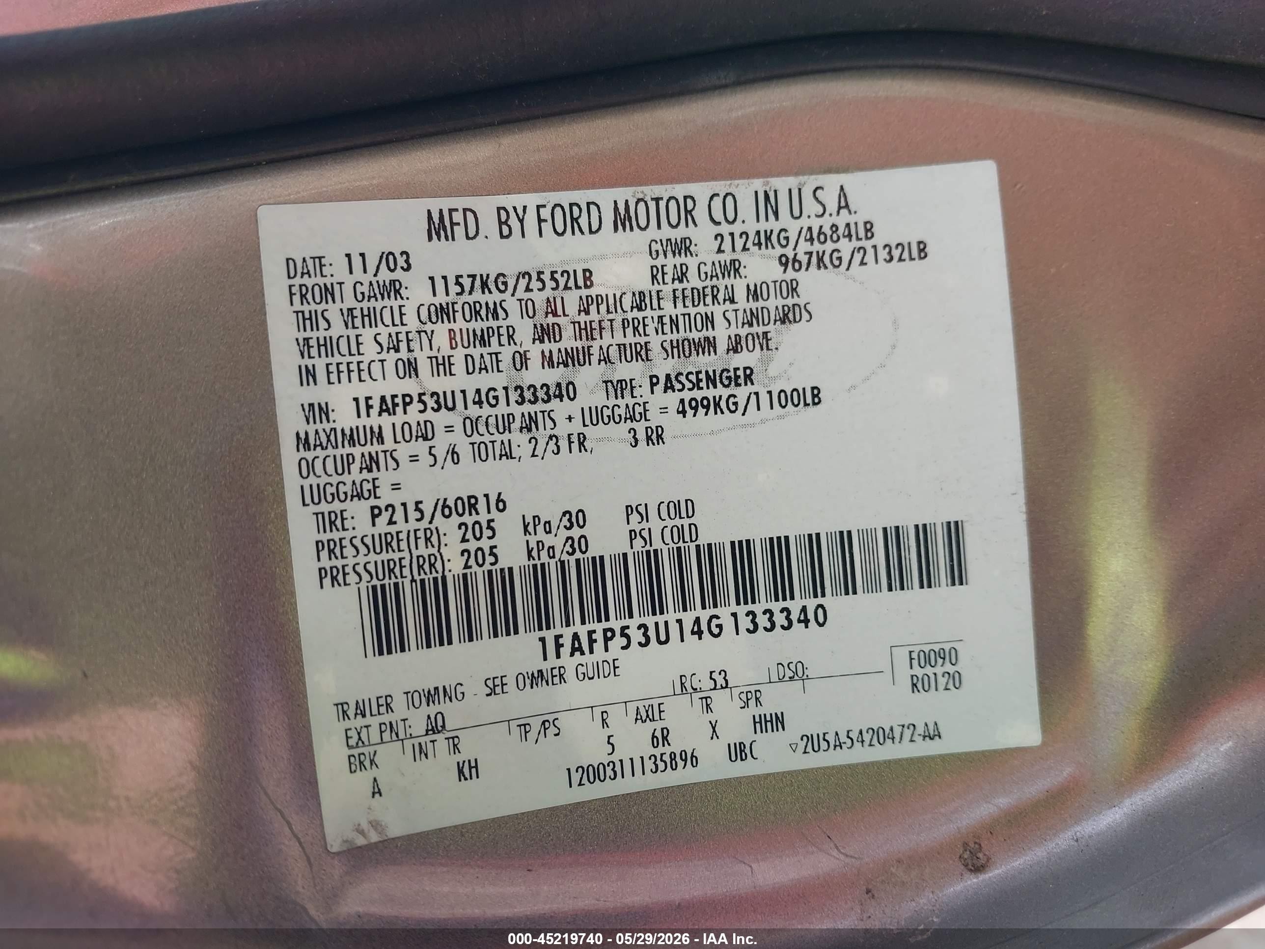 2004 Ford Taurus Se Золотой vin: 1FAFP53U14G133340