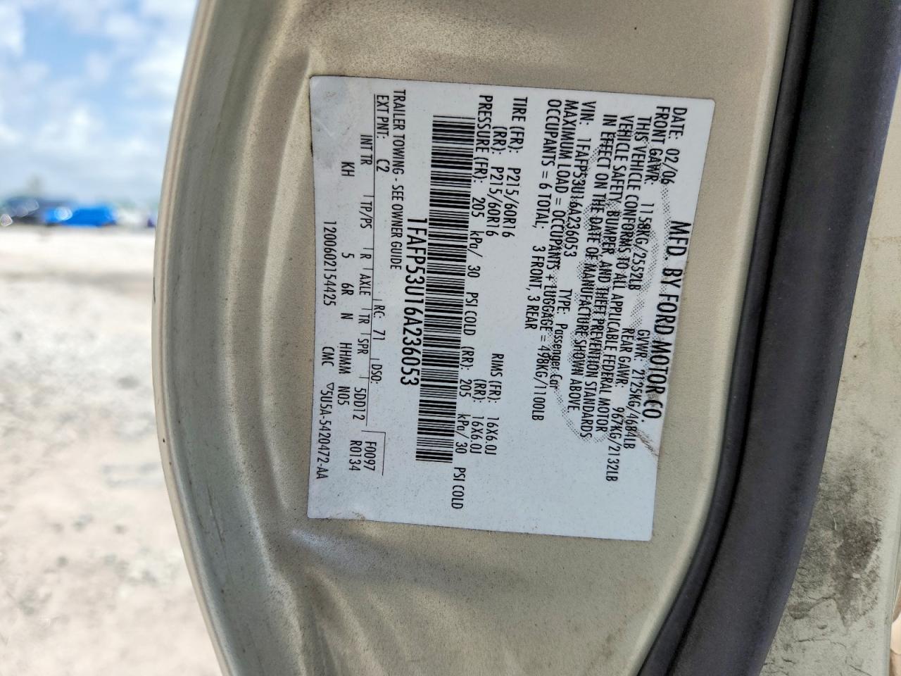 2006 Ford Taurus Se Beige vin: 1FAFP53U16A236053
