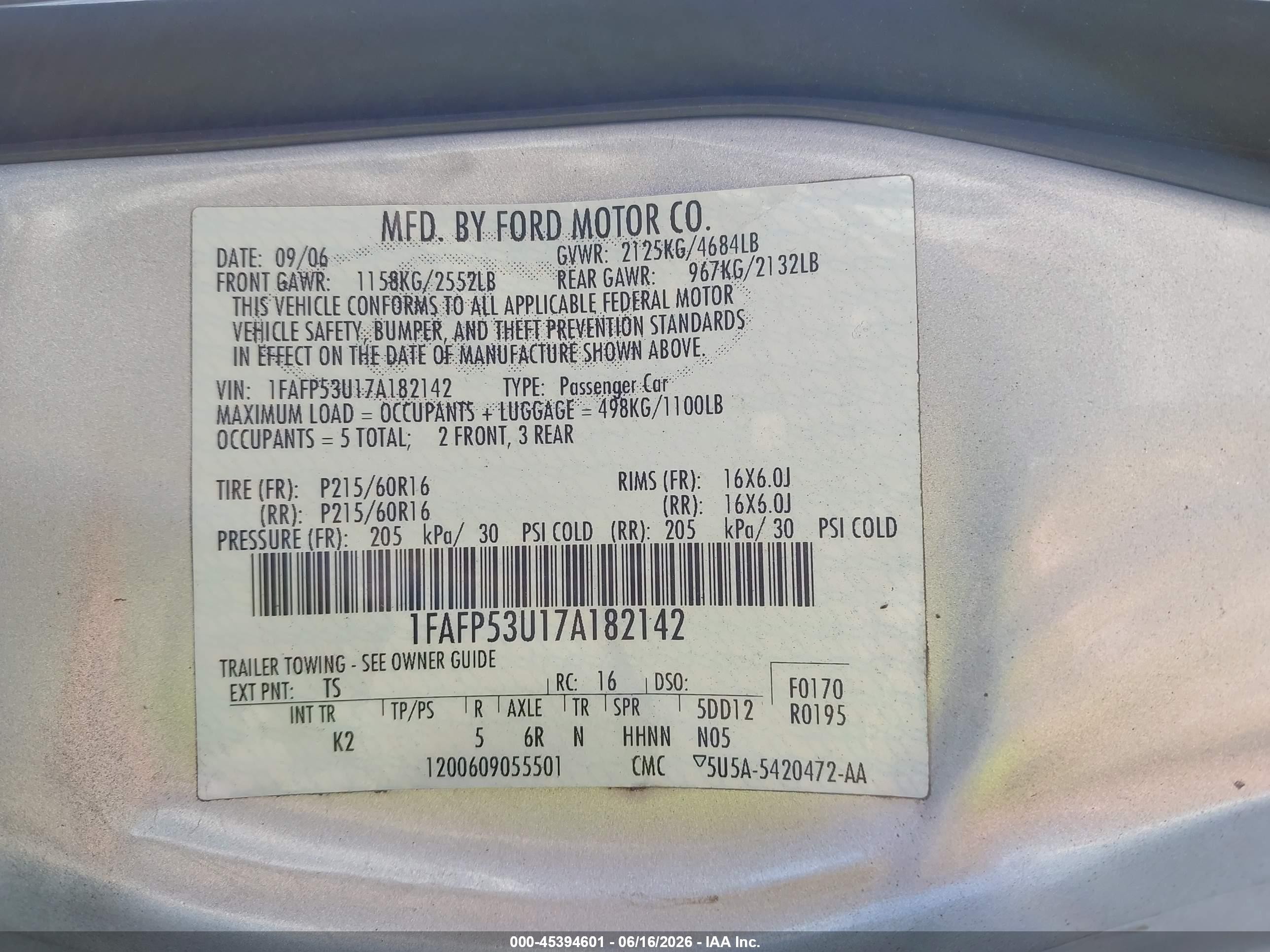 2007 Ford Taurus Se Silver vin: 1FAFP53U17A182142