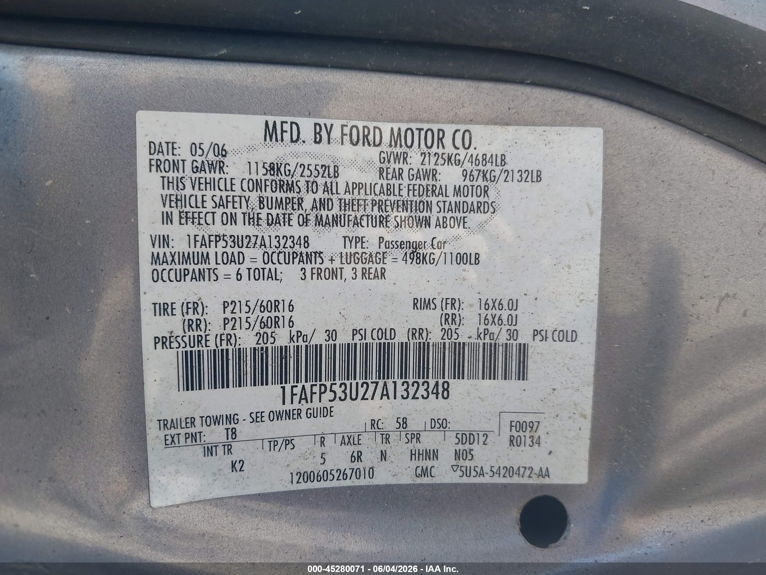 2007 Ford Taurus Se Серый vin: 1FAFP53U27A132348