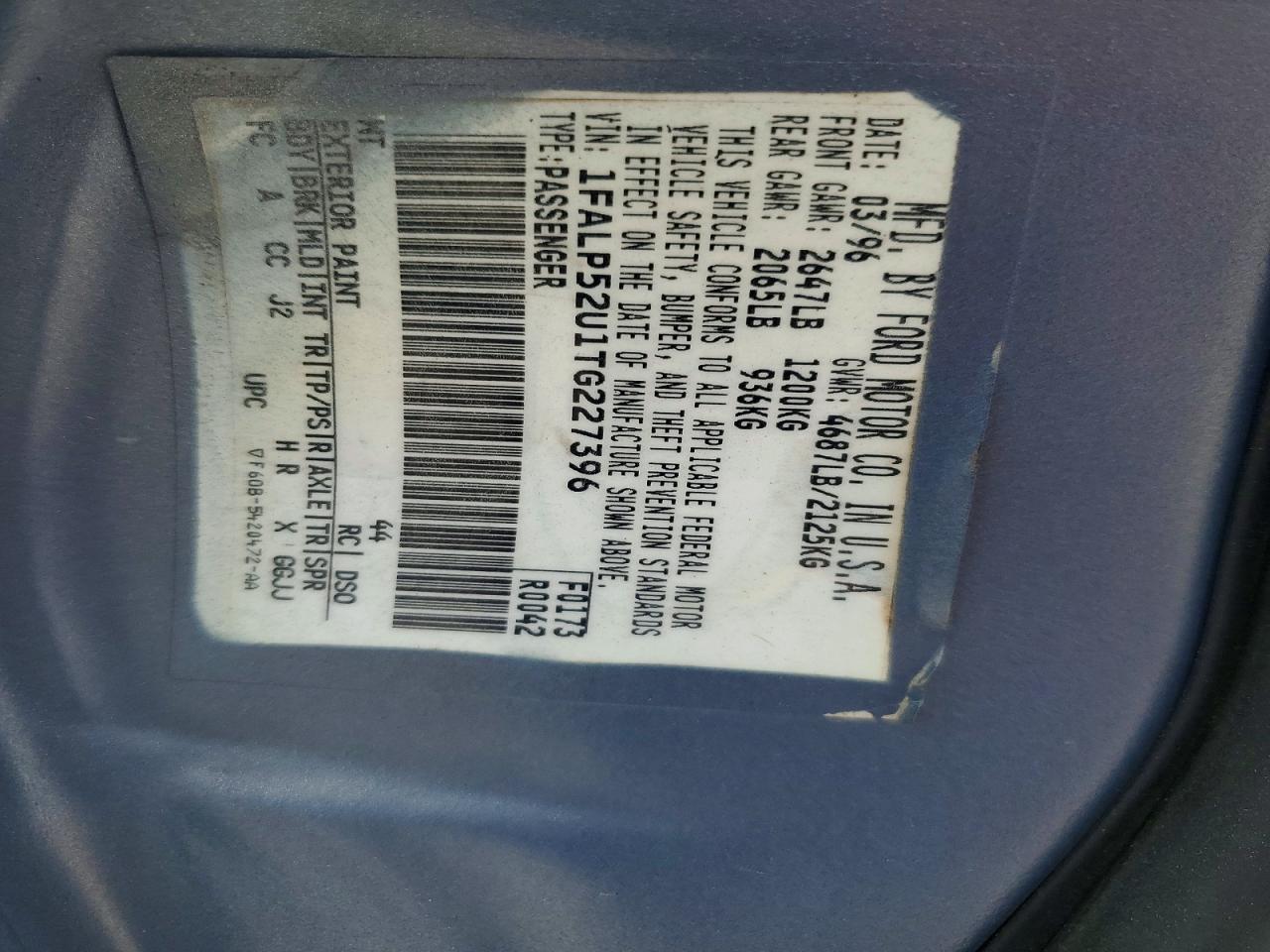 1999 Ford Taurus Se Blue vin: 1FAFP53U2XA116053