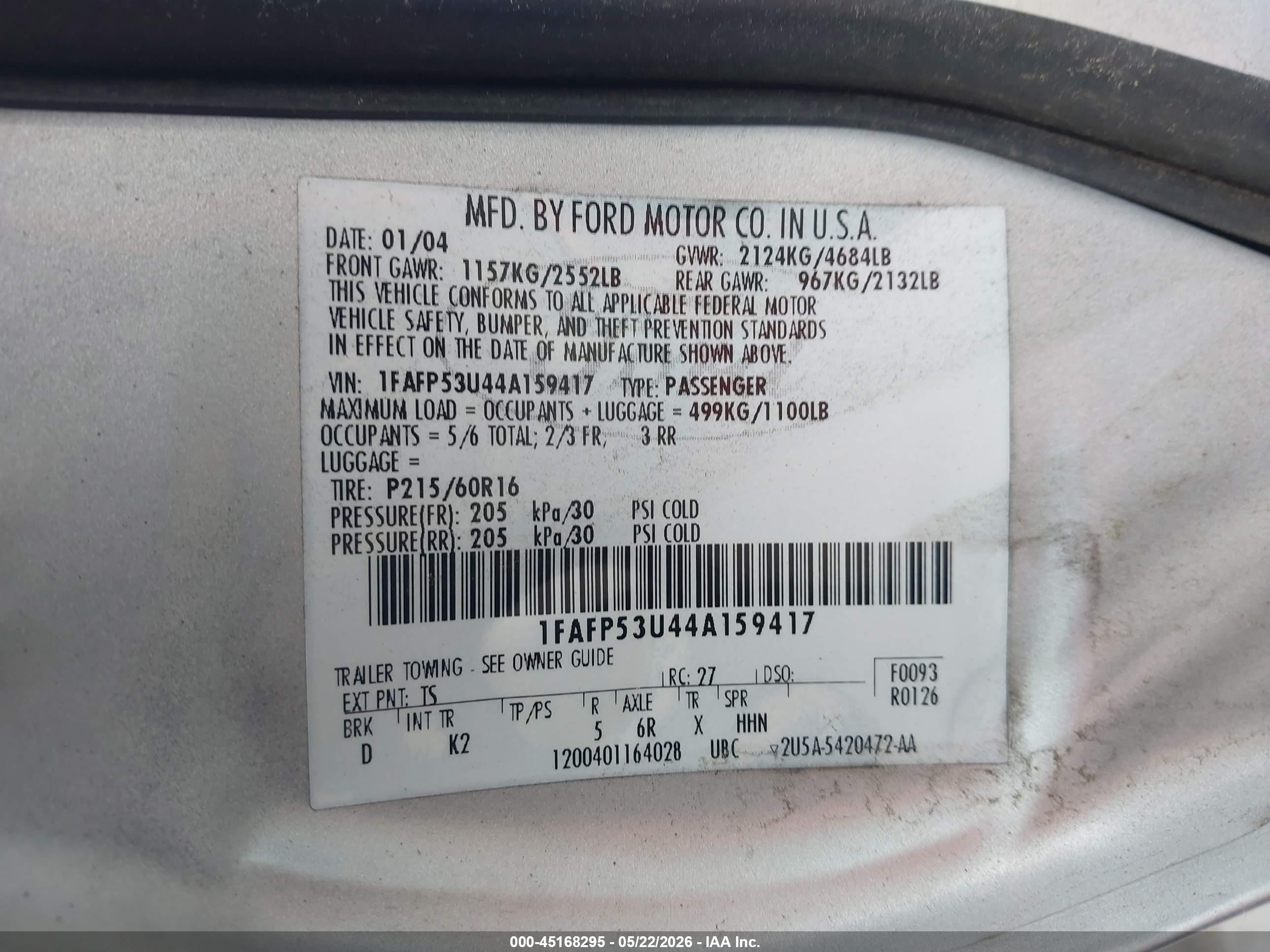 2004 Ford Taurus Se Серебряный vin: 1FAFP53U44A159417