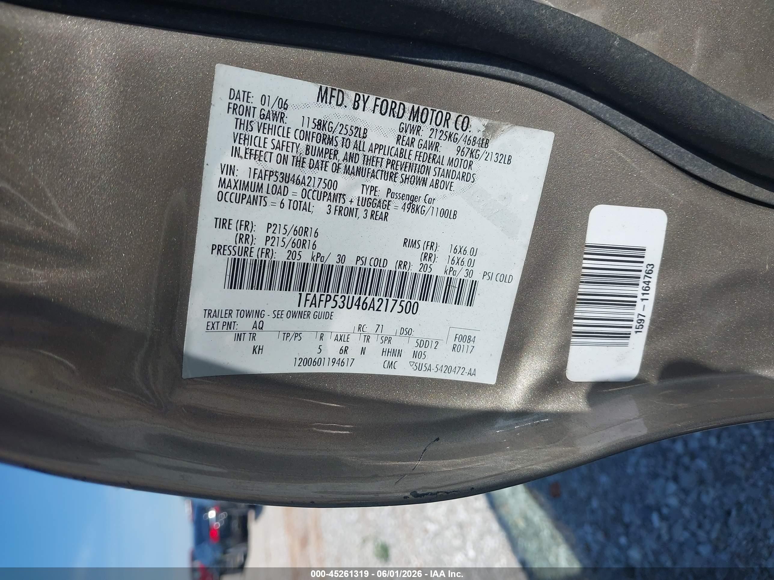 2006 Ford Taurus Se Tan vin: 1FAFP53U46A217500