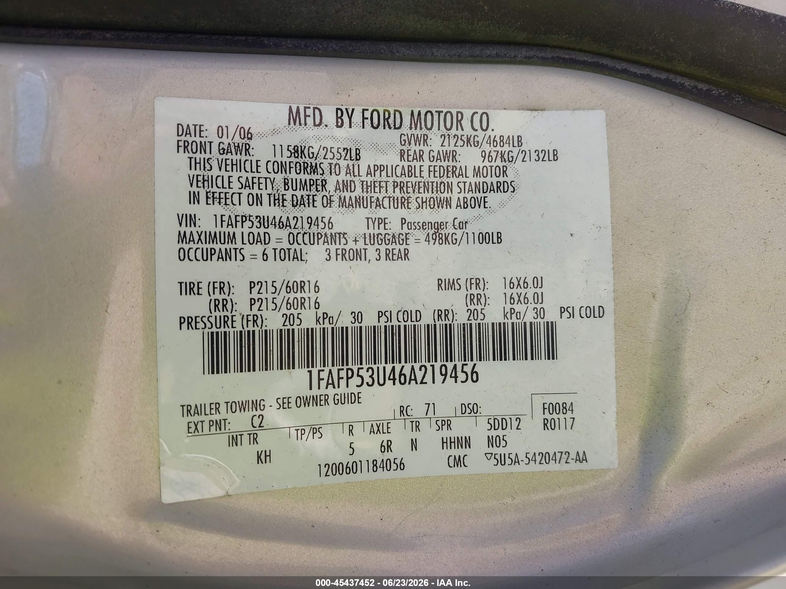 2006 Ford Taurus Se Gray vin: 1FAFP53U46A219456