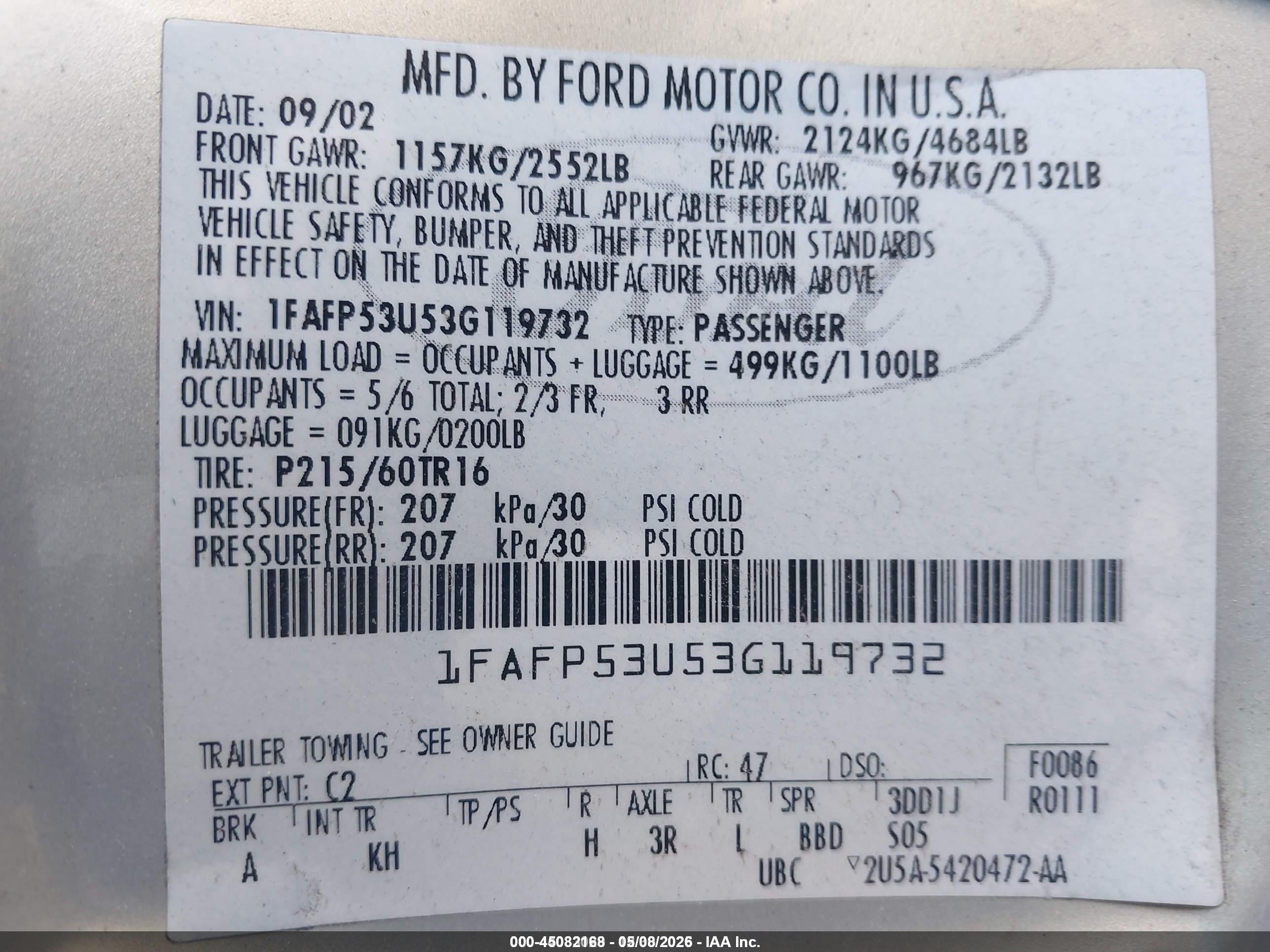2003 Ford Taurus Se Silver vin: 1FAFP53U53G119732