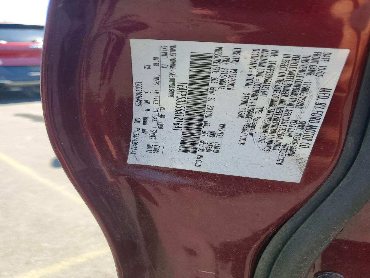 2006 Ford Taurus Se Maroon vin: 1FAFP53U56A181641