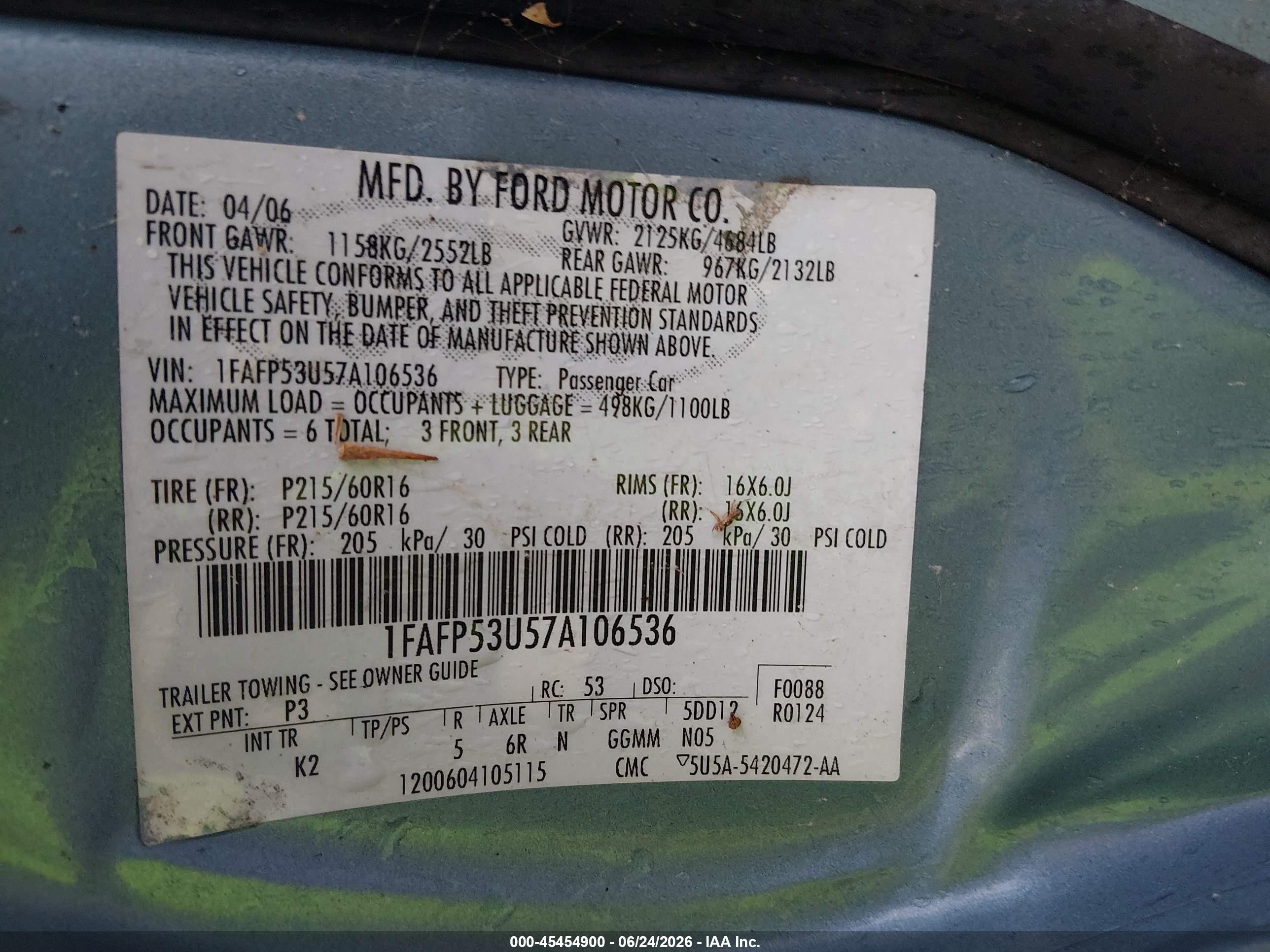 2007 Ford Taurus Se Blue vin: 1FAFP53U57A106536