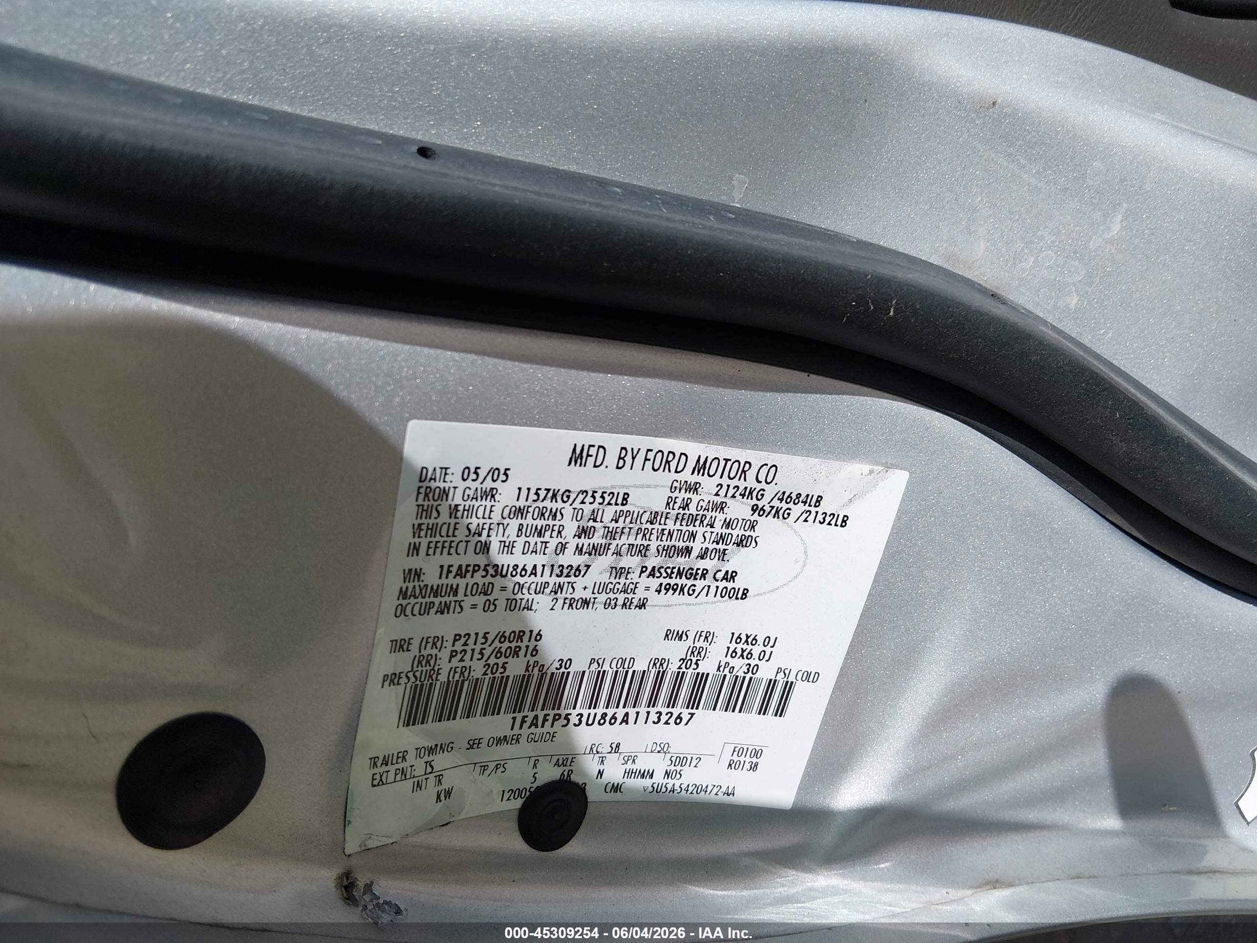 2006 Ford Taurus Se Silver vin: 1FAFP53U86A113267