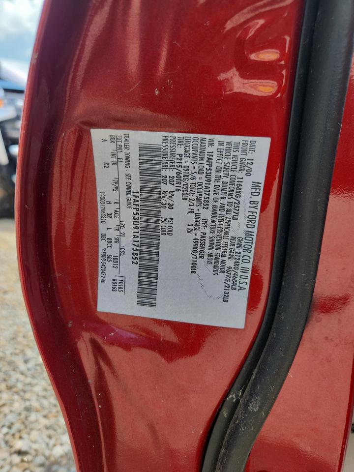 2001 Ford Taurus Se Красный vin: 1FAFP53U91A175852