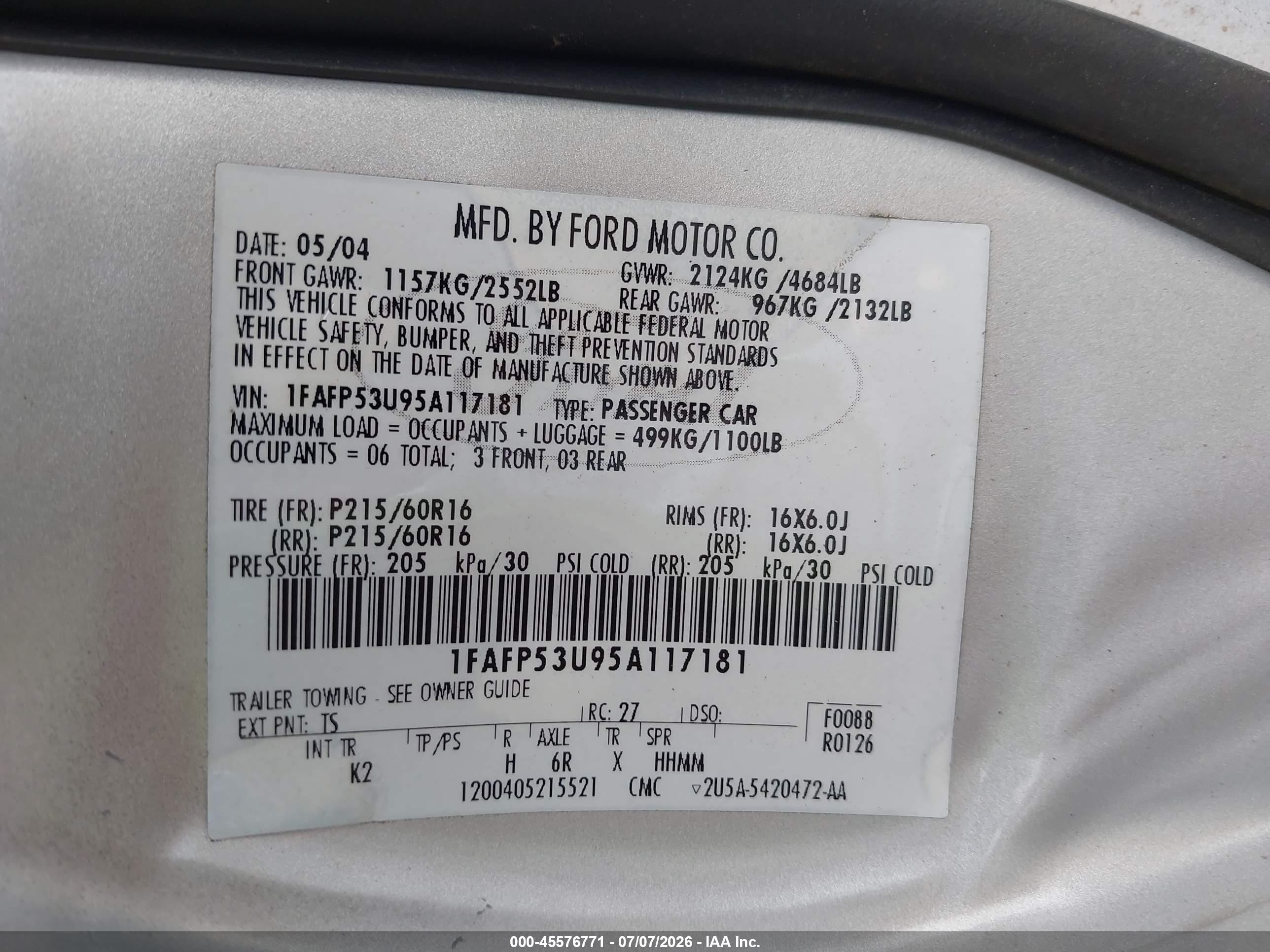 2005 Ford Taurus Se Gray vin: 1FAFP53U95A117181