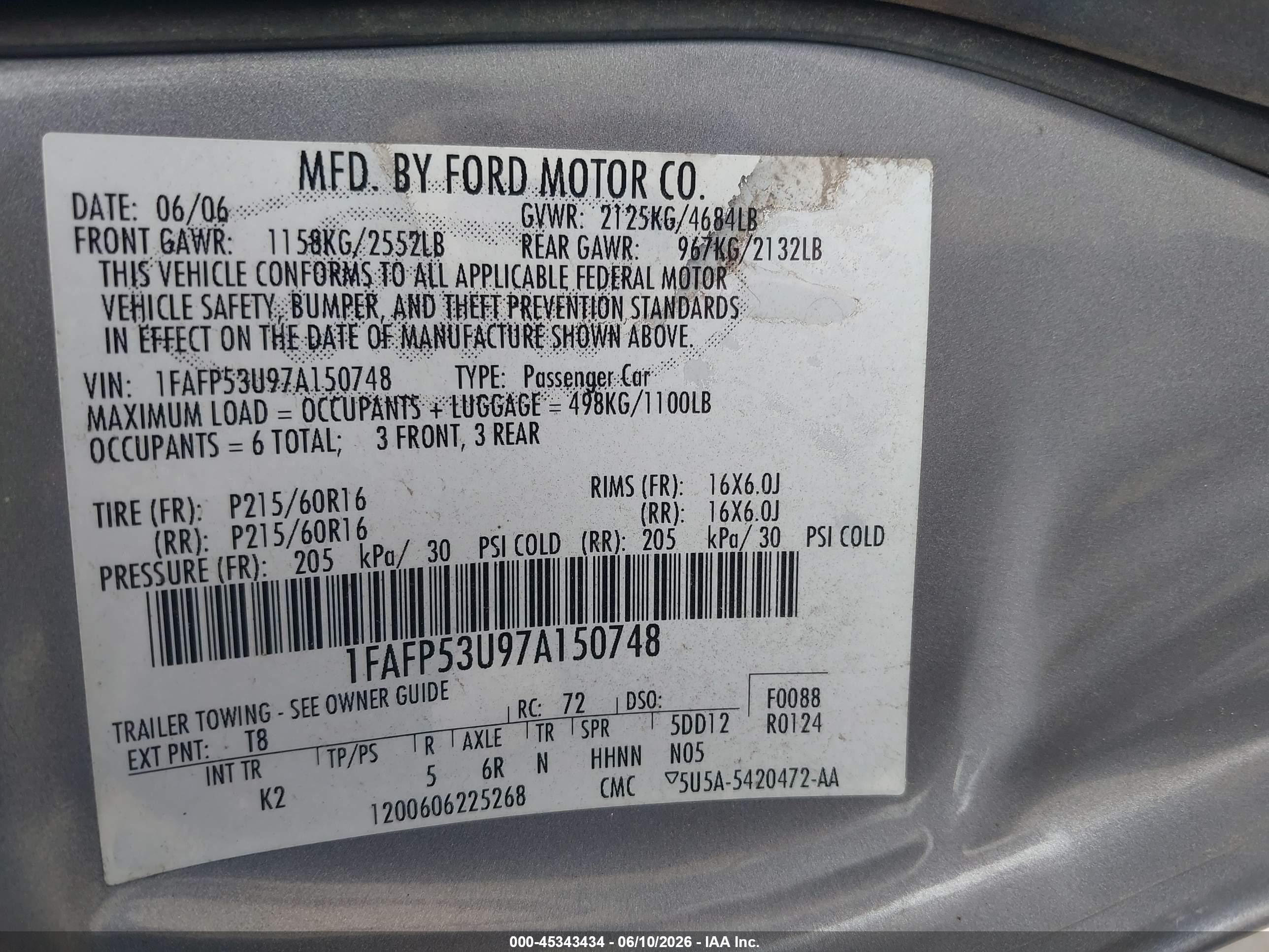 2007 Ford Taurus Se Gray vin: 1FAFP53U97A150748
