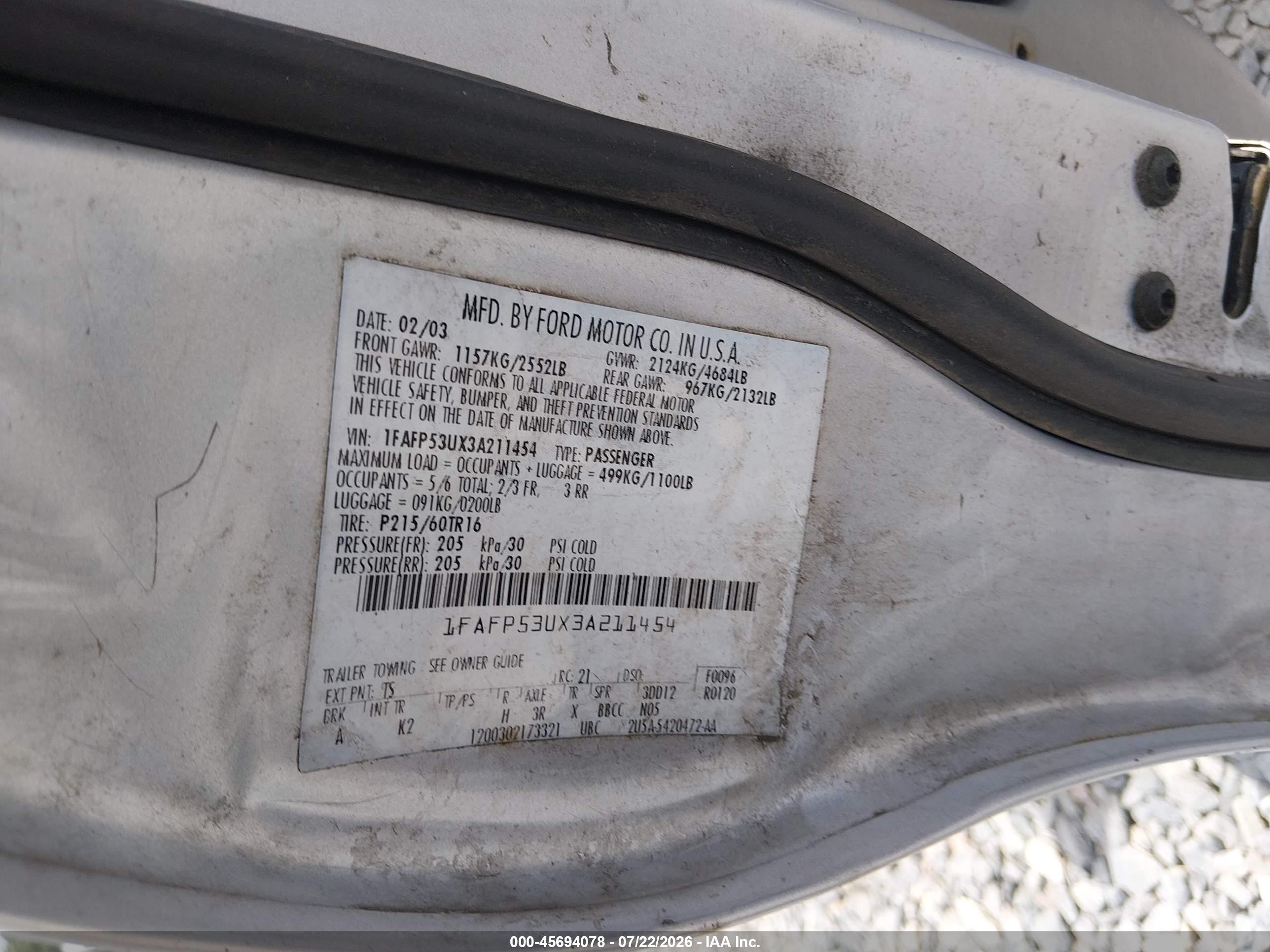 2003 Ford Taurus Se Gray vin: 1FAFP53UX3A211454