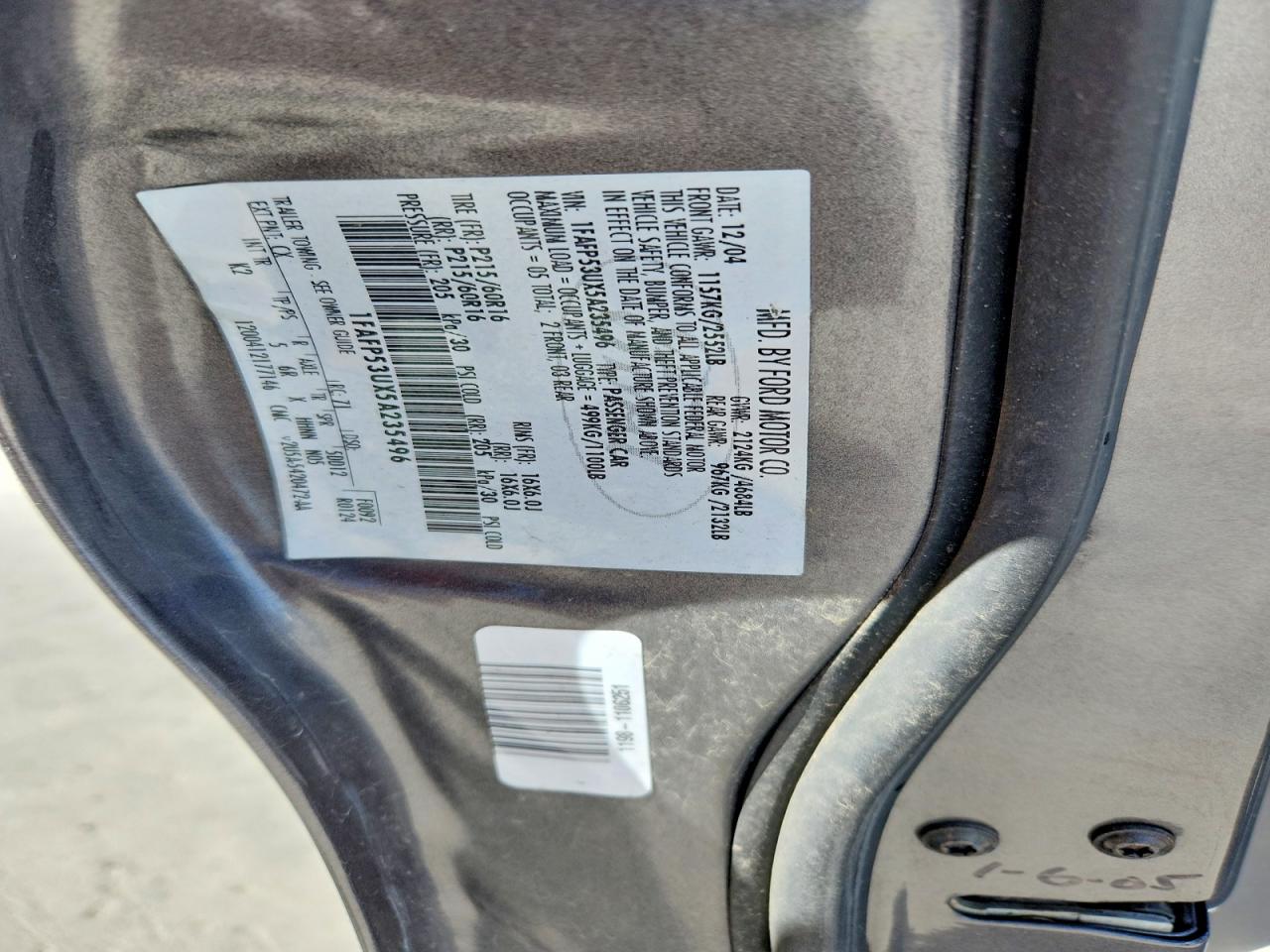 2005 Ford Taurus Se Gray vin: 1FAFP53UX5A235496