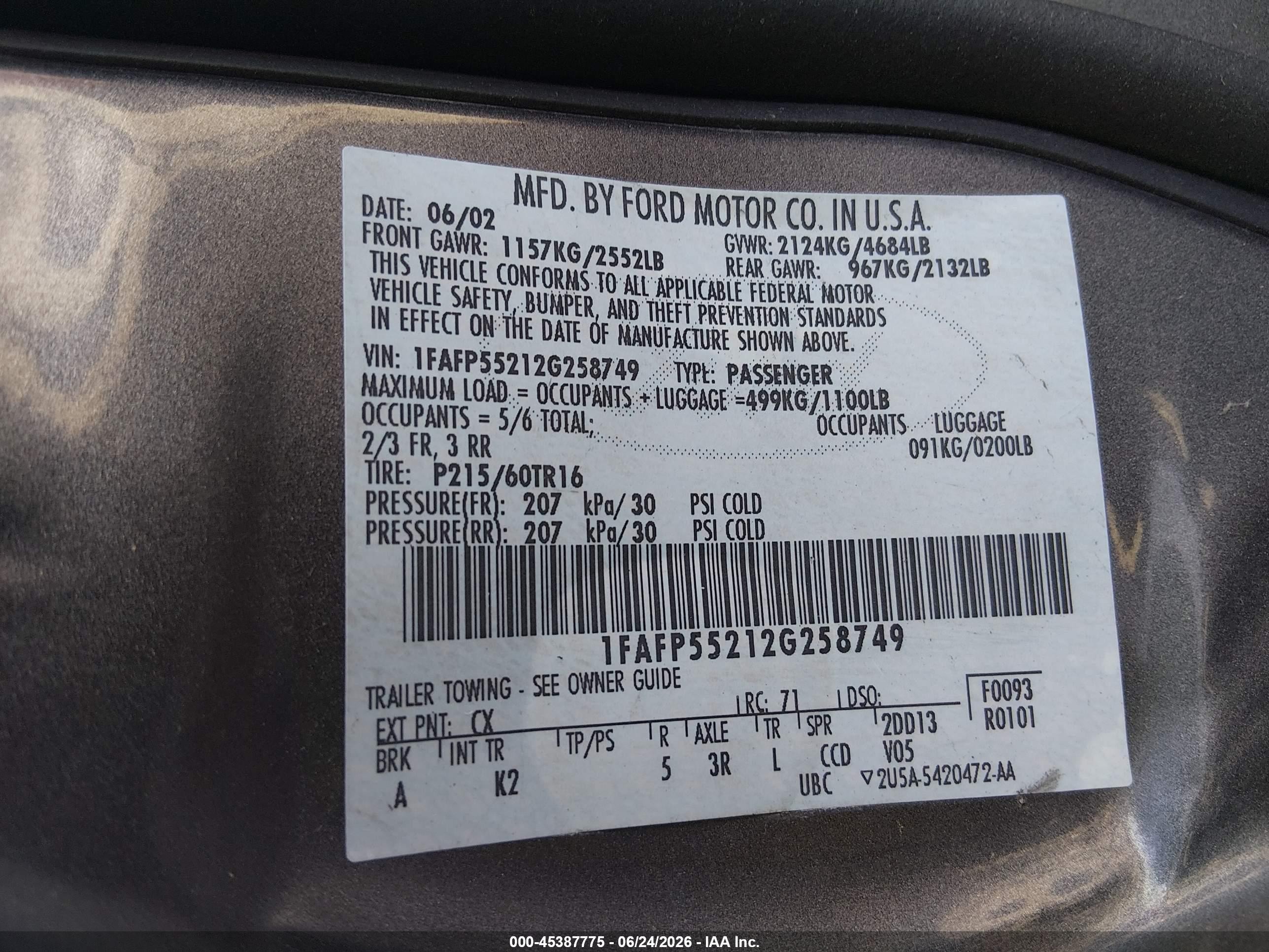 2002 Ford Taurus Ses Standard Silver vin: 1FAFP55212G258749