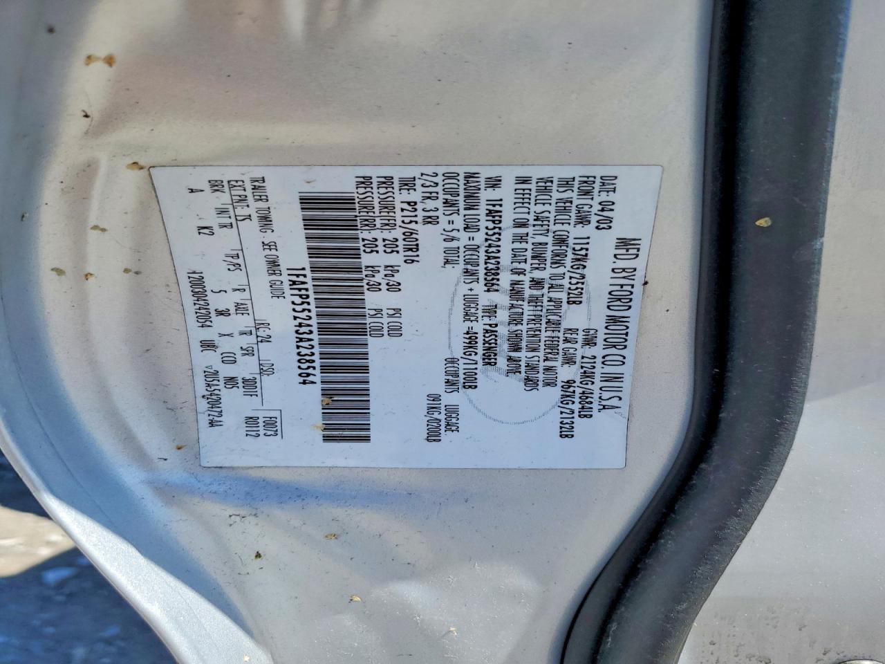 2003 Ford Taurus Ses Silver vin: 1FAFP55243A238564