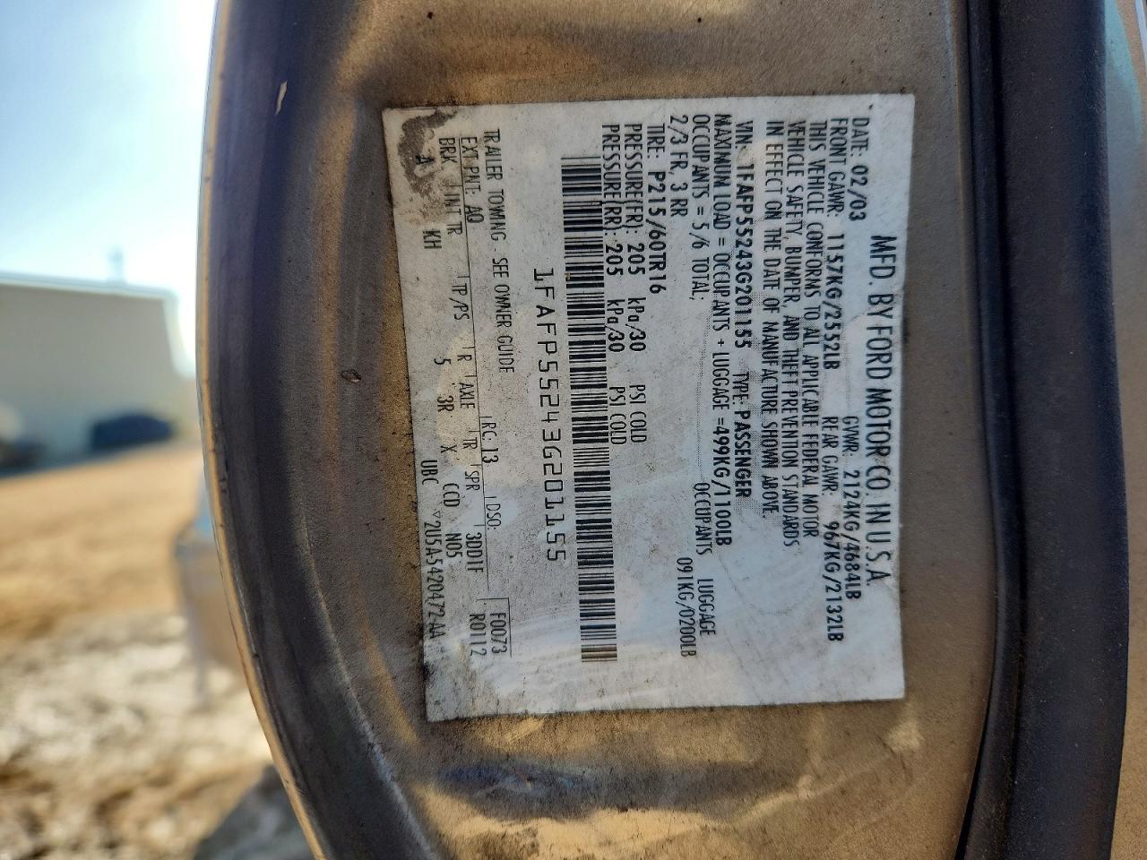 2003 Ford Taurus Ses Gold vin: 1FAFP55243G201155