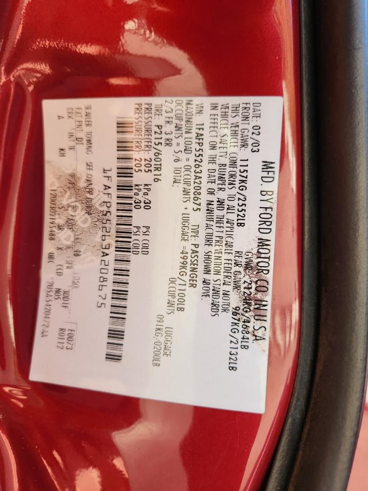 2003 Ford Taurus Ses Red vin: 1FAFP55263A208675