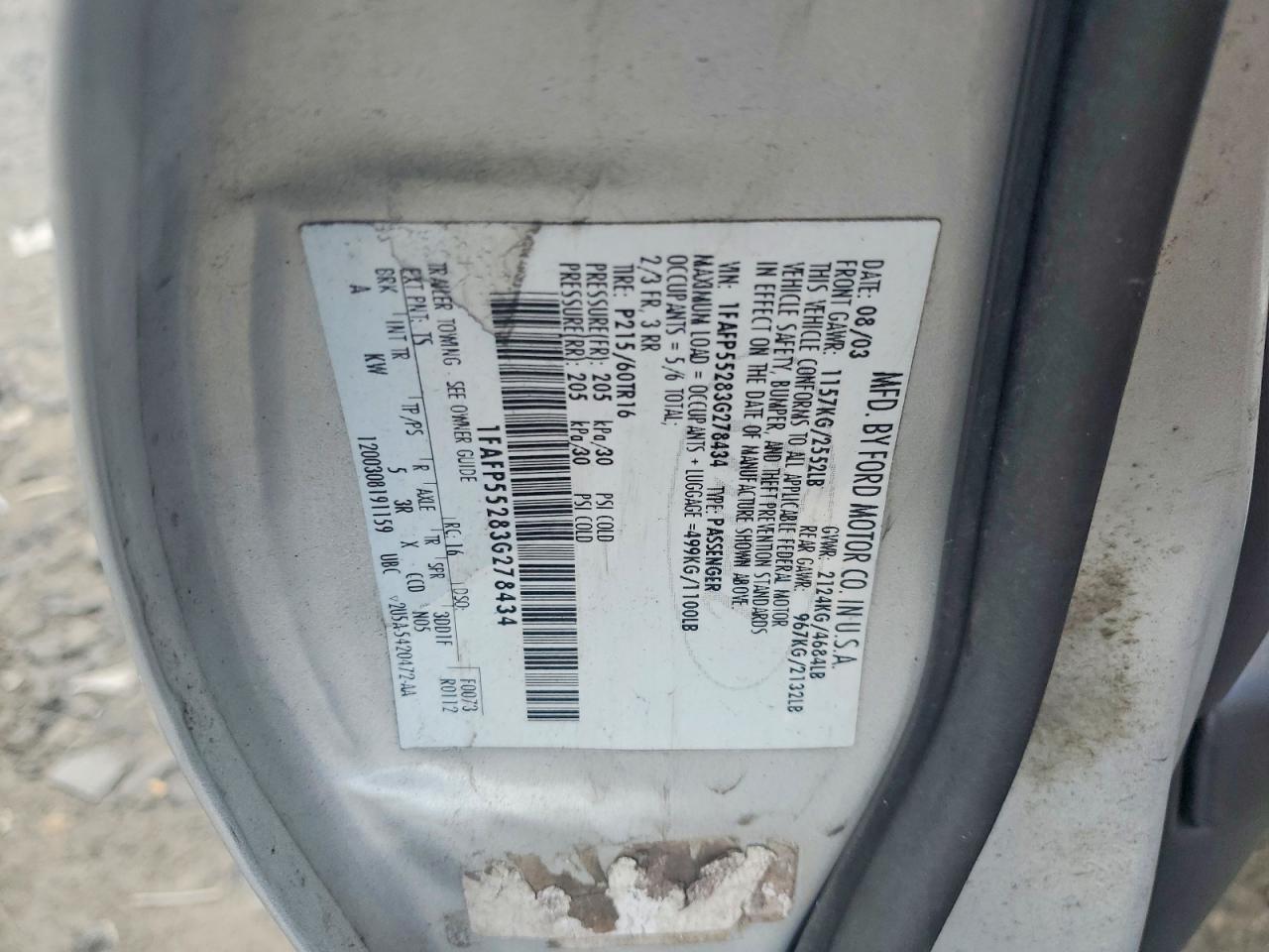 2003 Ford Taurus Ses Silver vin: 1FAFP55283G278434