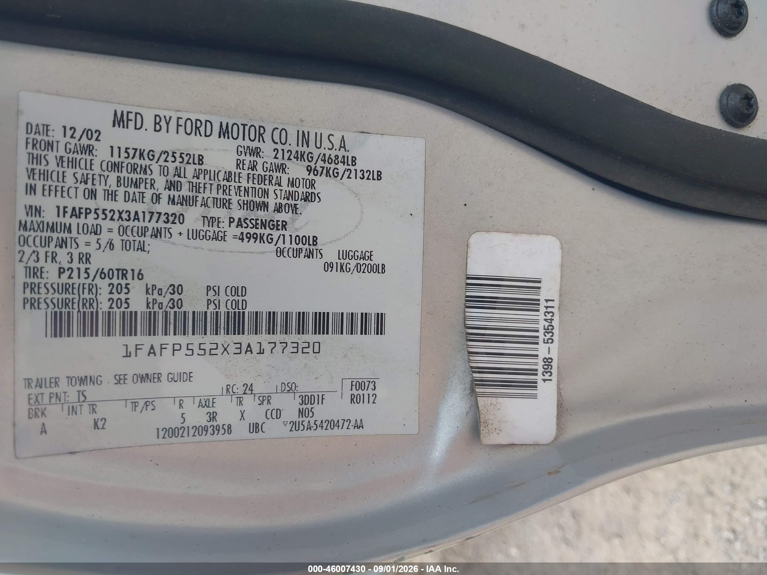 2003 Ford Taurus Ses Silver vin: 1FAFP552X3A177320