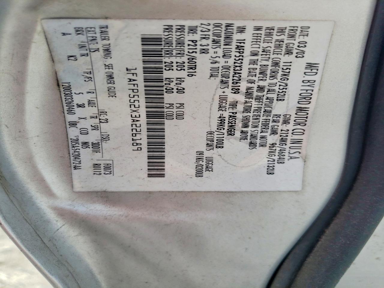 2003 Ford Taurus Ses Silver vin: 1FAFP552X3A226189