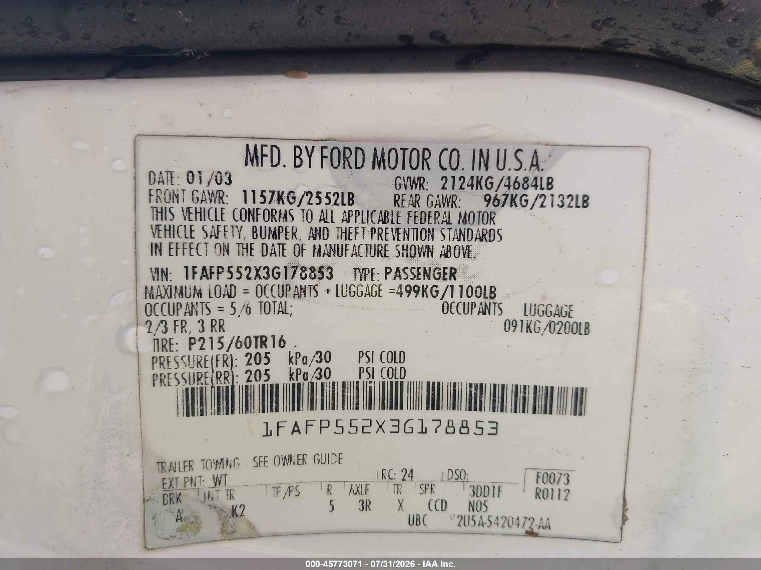 2003 Ford Taurus Ses White vin: 1FAFP552X3G178853