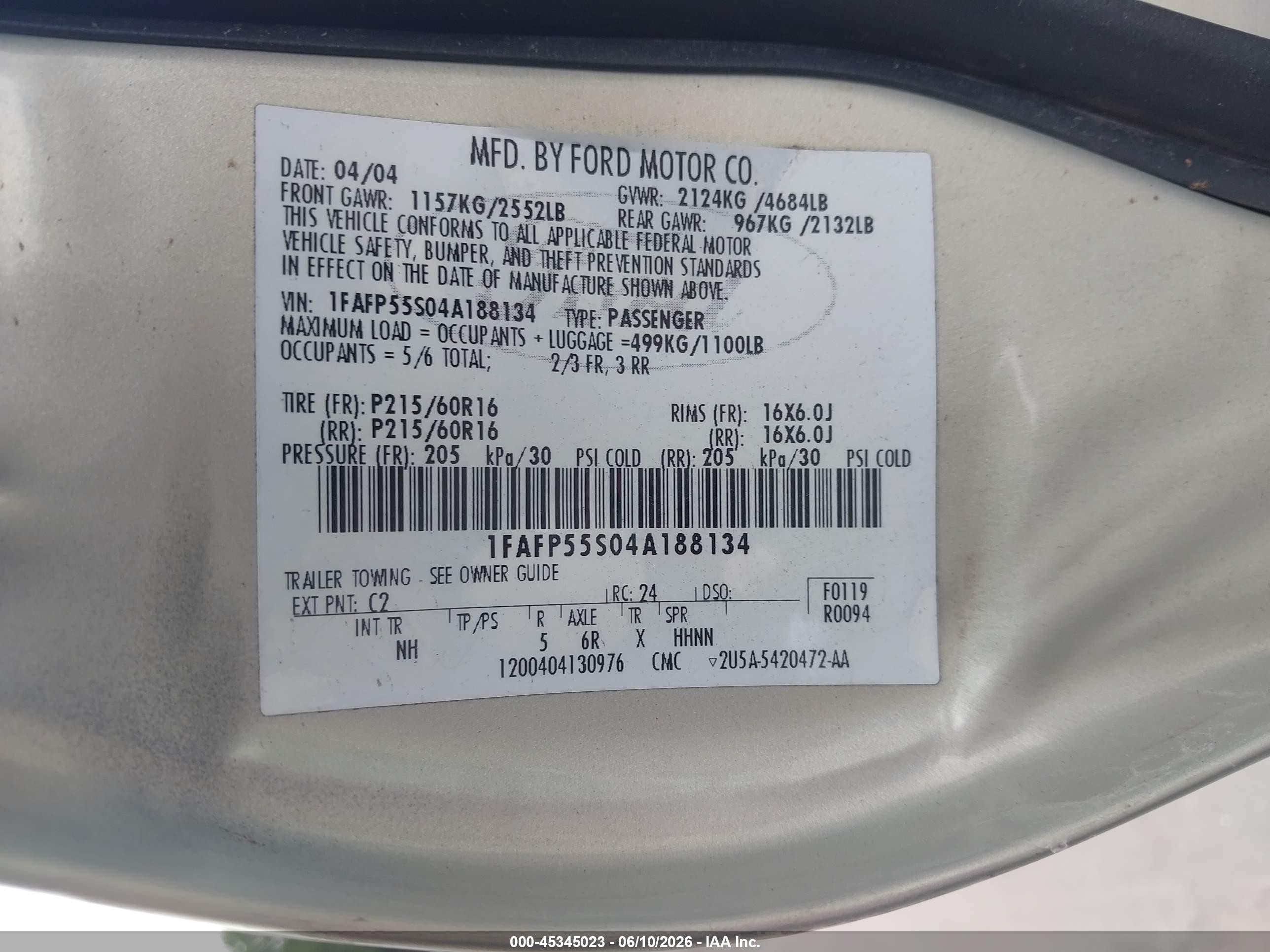 2004 Ford Taurus Ses Silver vin: 1FAFP55S04A188134